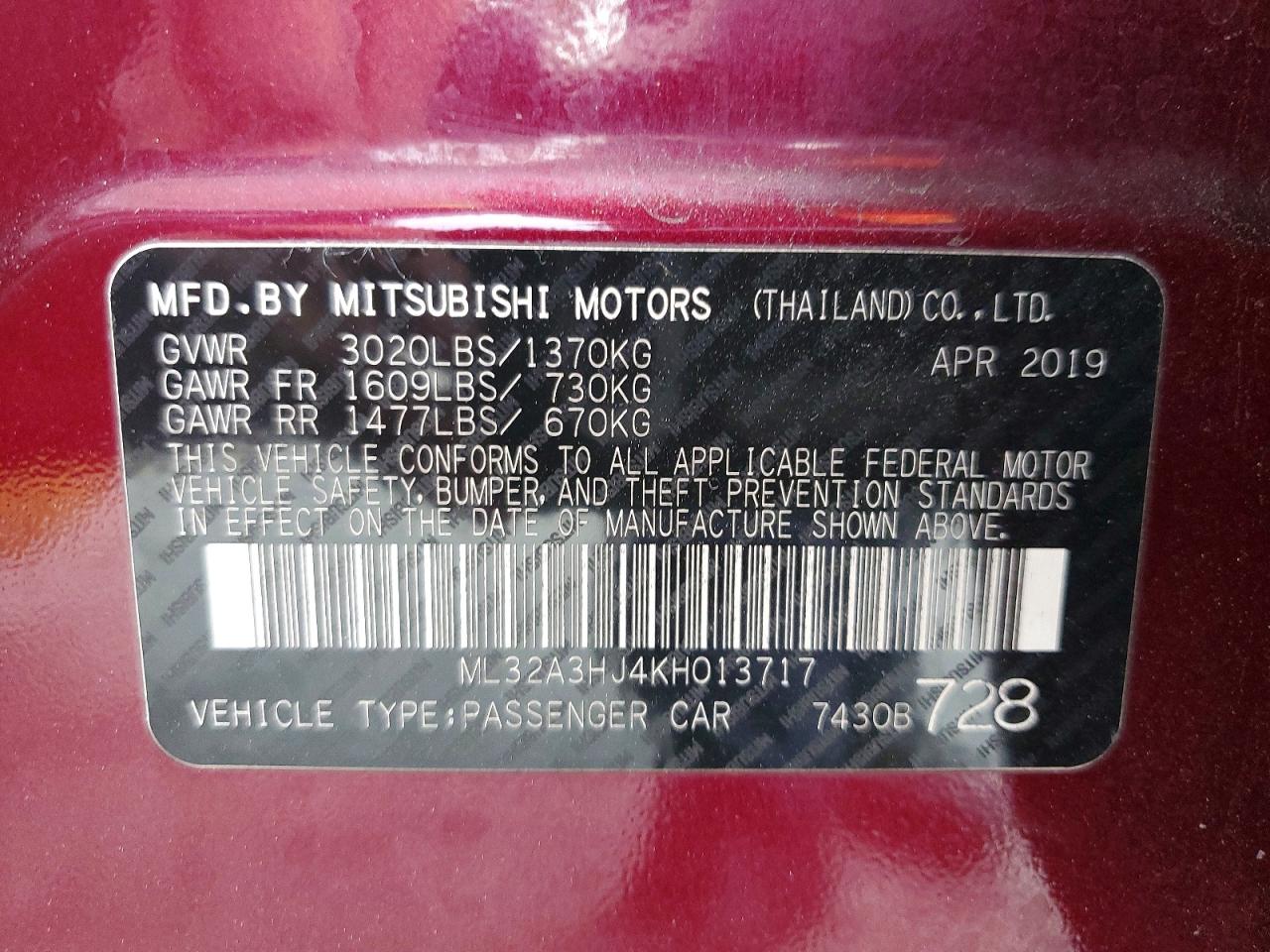 2019 Mitsubishi Mirage Es Maroon vin: ML32A3HJ4KH013717