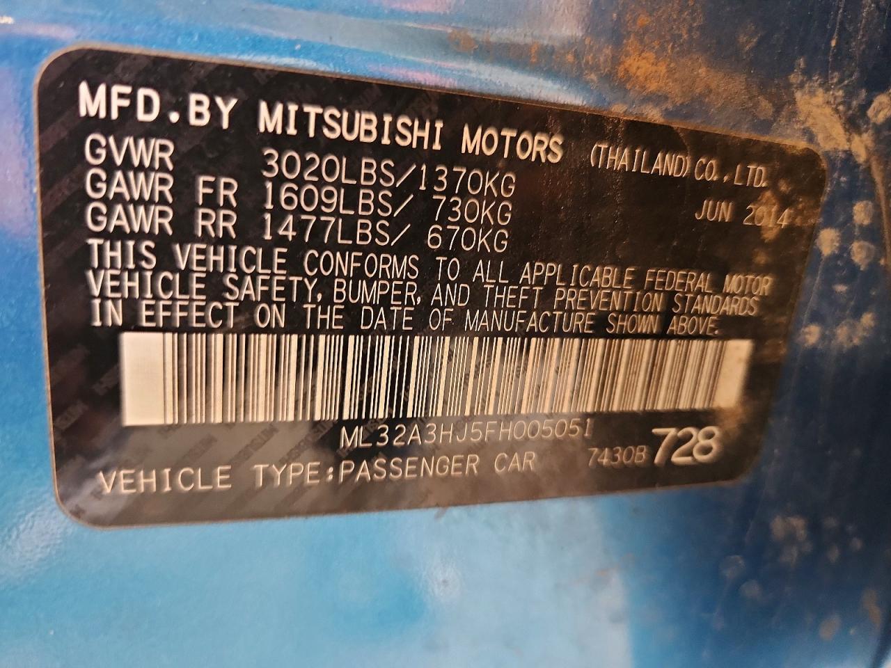 2015 Mitsubishi Mirage De Blue vin: ML32A3HJ5FH005051