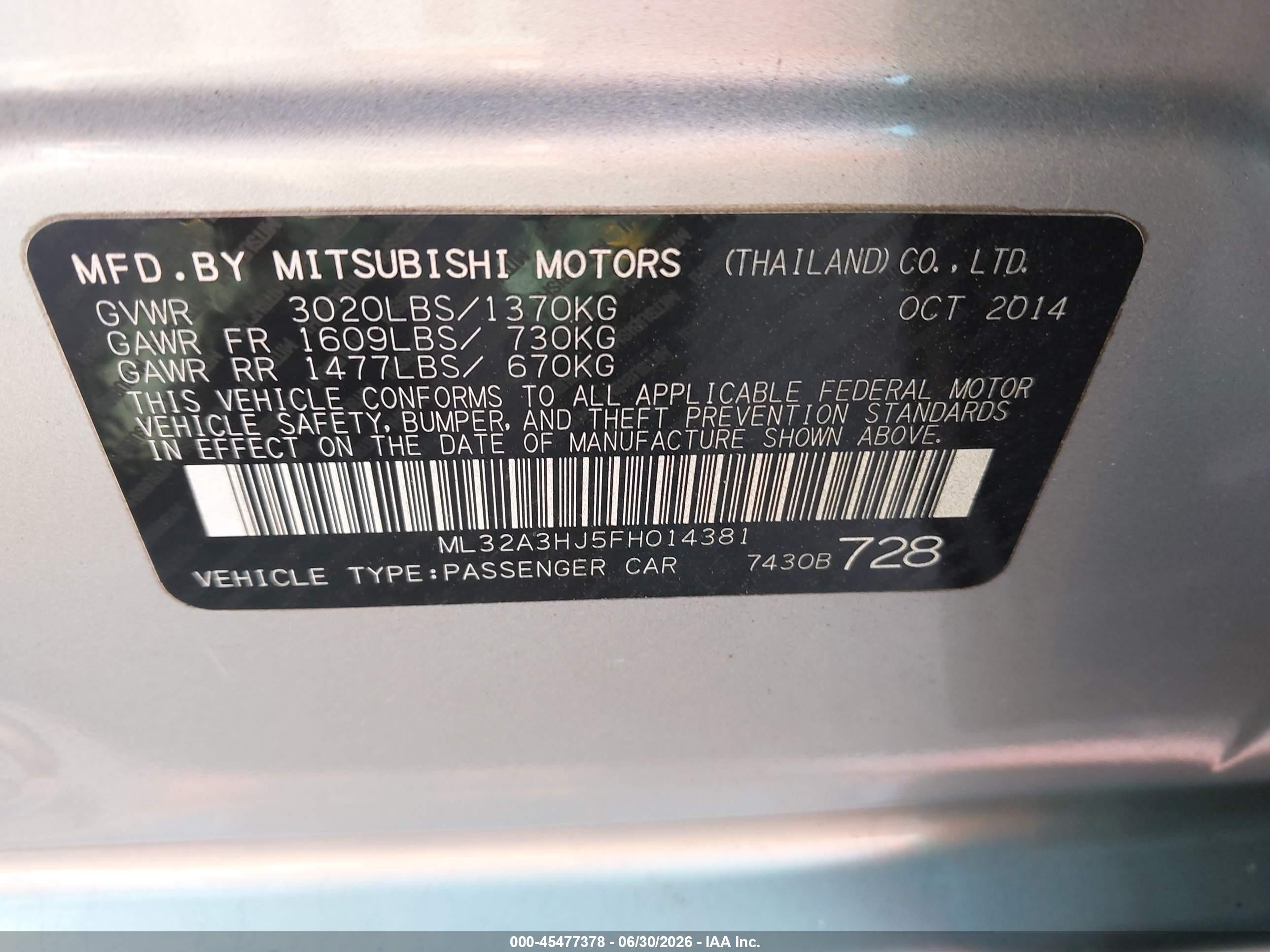 2015 Mitsubishi Mirage De Silver vin: ML32A3HJ5FH014381