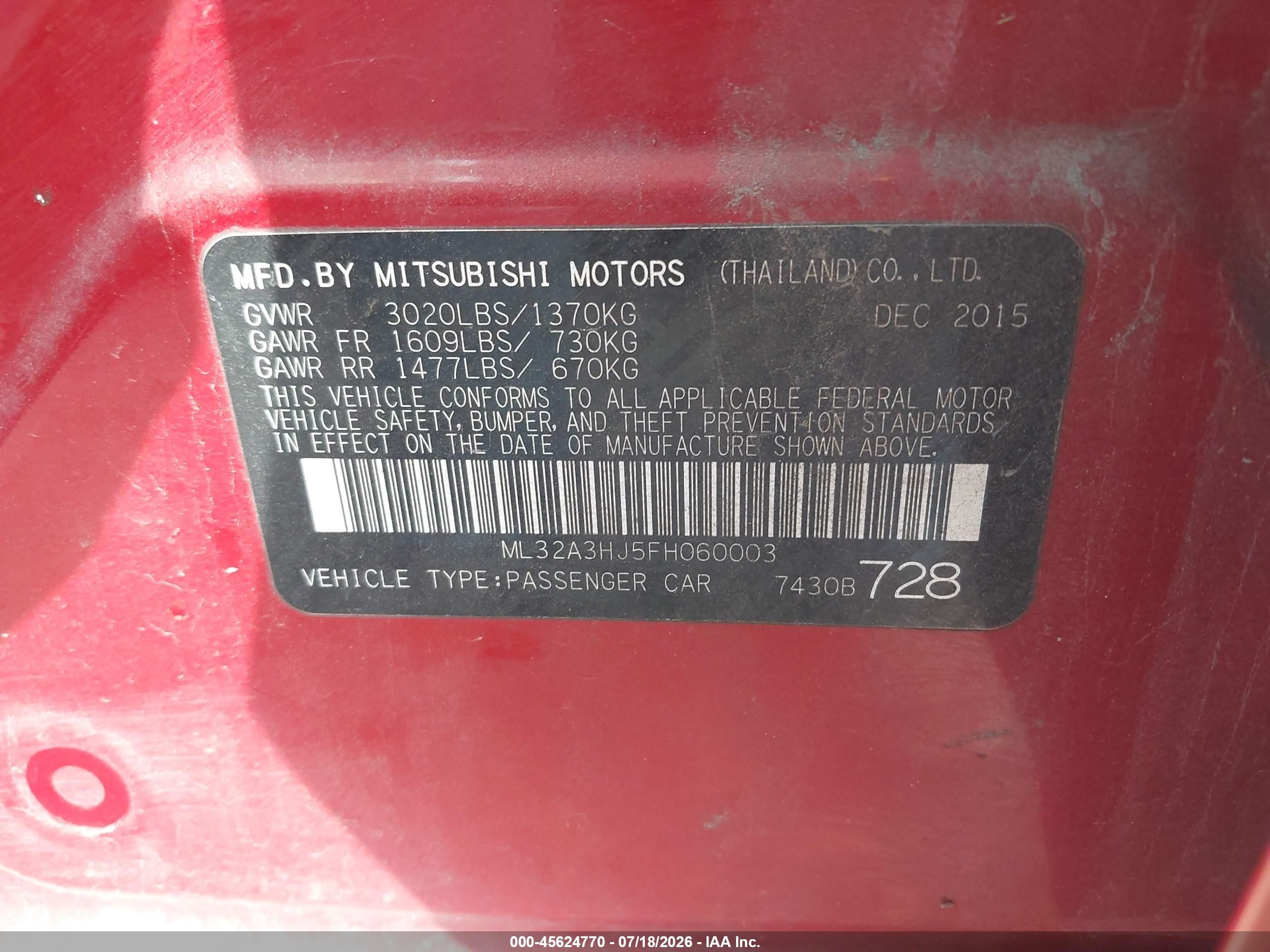 2015 Mitsubishi Mirage De Red vin: ML32A3HJ5FH060003