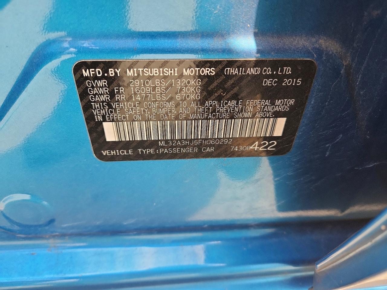2015 Mitsubishi Mirage De Blue vin: ML32A3HJ5FH060292