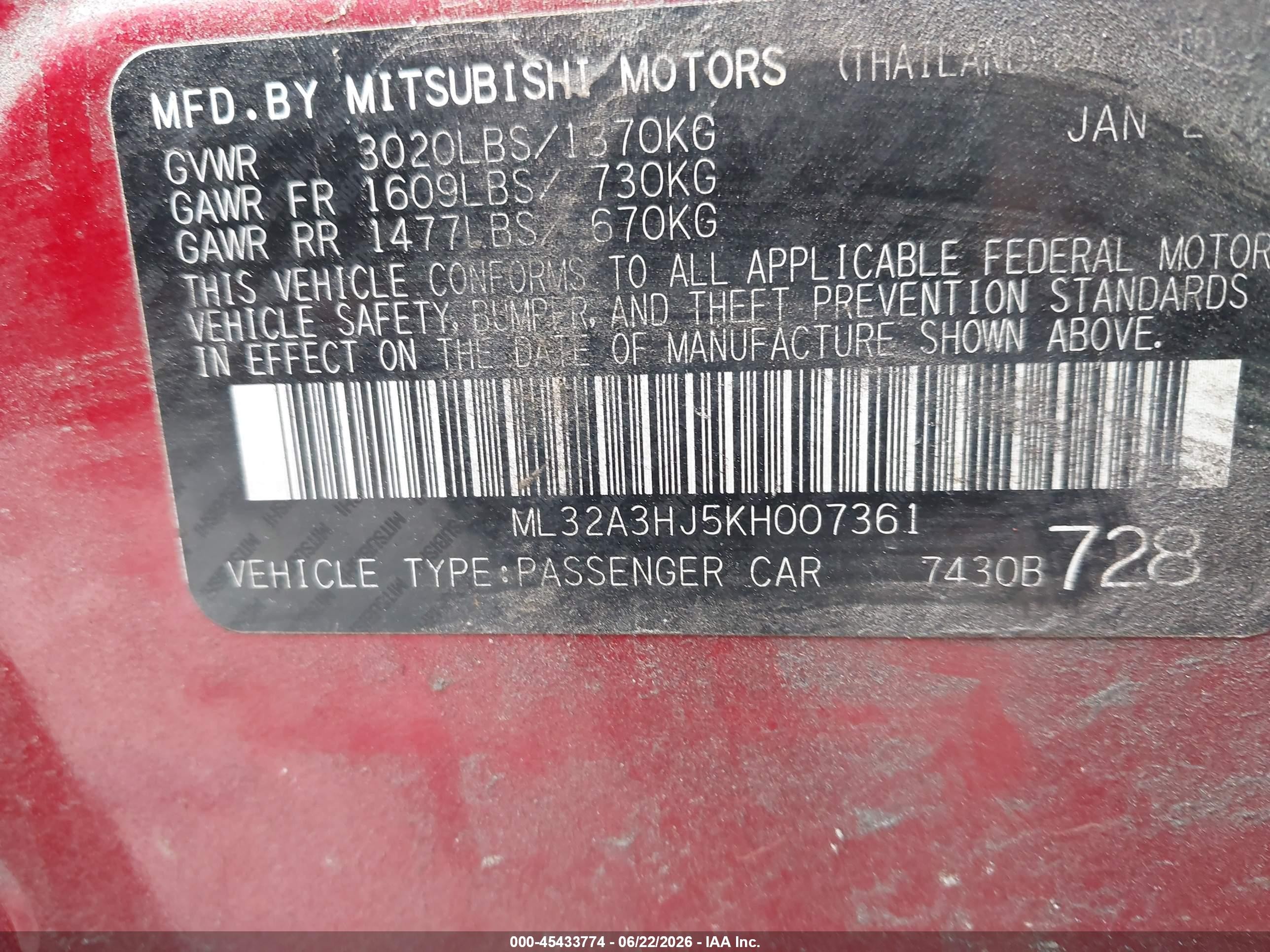2019 Mitsubishi Mirage Es/rf Red vin: ML32A3HJ5KH007361