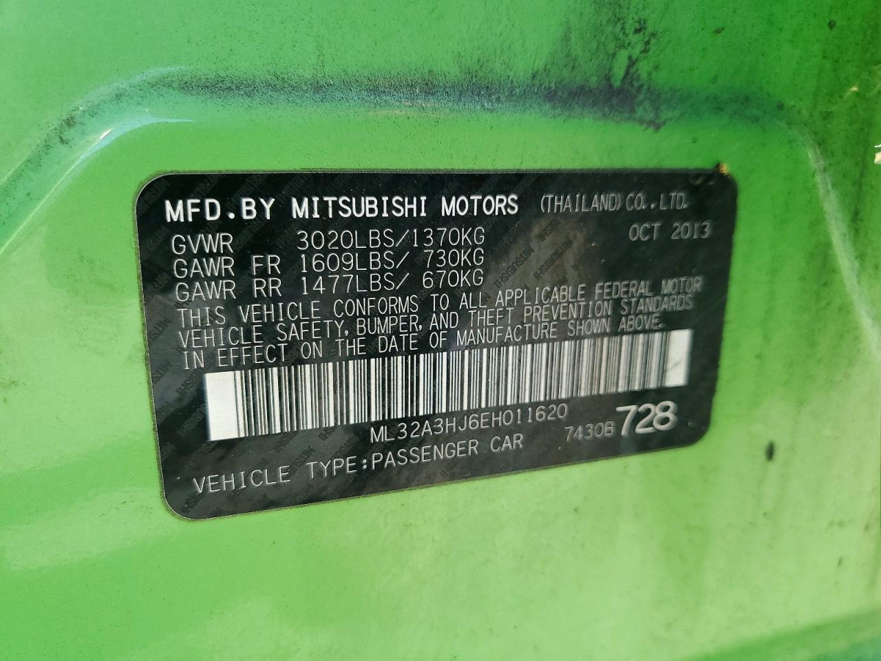 2014 Mitsubishi Mirage De Green vin: ML32A3HJ6EH011620
