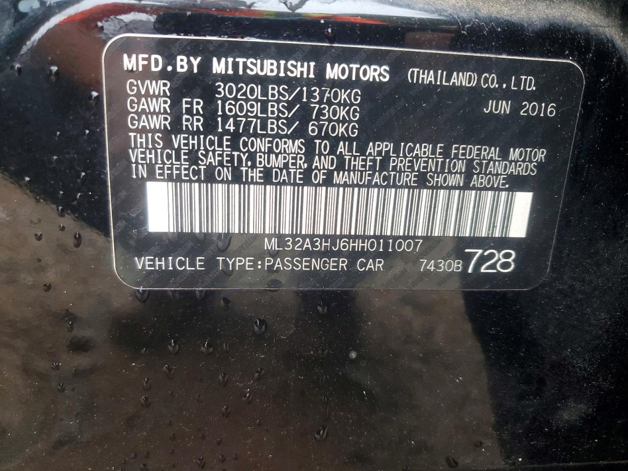 2017 Mitsubishi Mirage Es Black vin: ML32A3HJ6HH011007