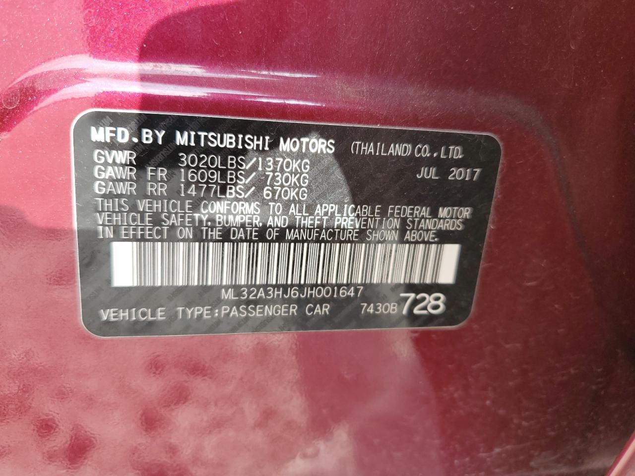 2018 Mitsubishi Mirage Es Темно-бордовый vin: ML32A3HJ6JH001647