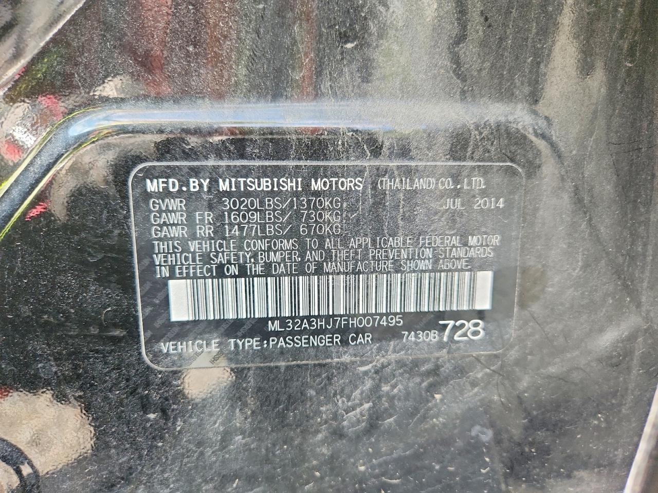 2015 Mitsubishi Mirage De Black vin: ML32A3HJ7FH007495