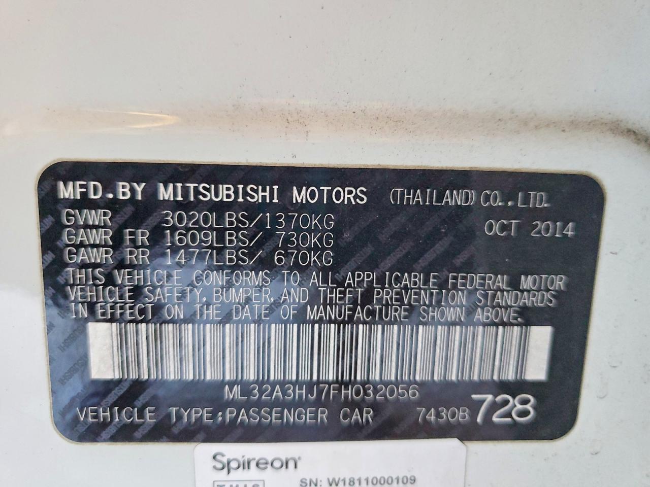 2015 Mitsubishi Mirage De White vin: ML32A3HJ7FH032056