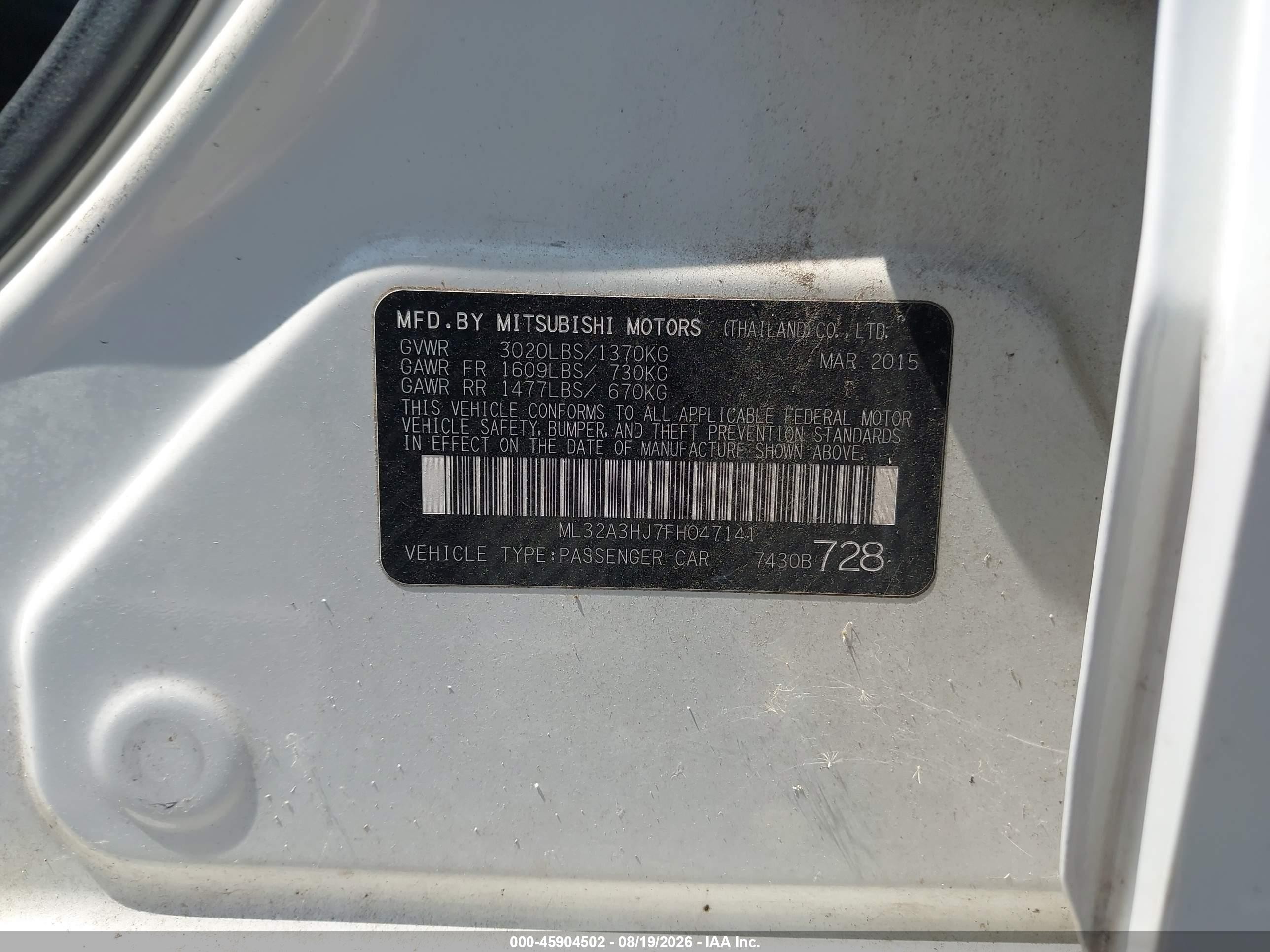 2015 Mitsubishi Mirage De Белый vin: ML32A3HJ7FH047141