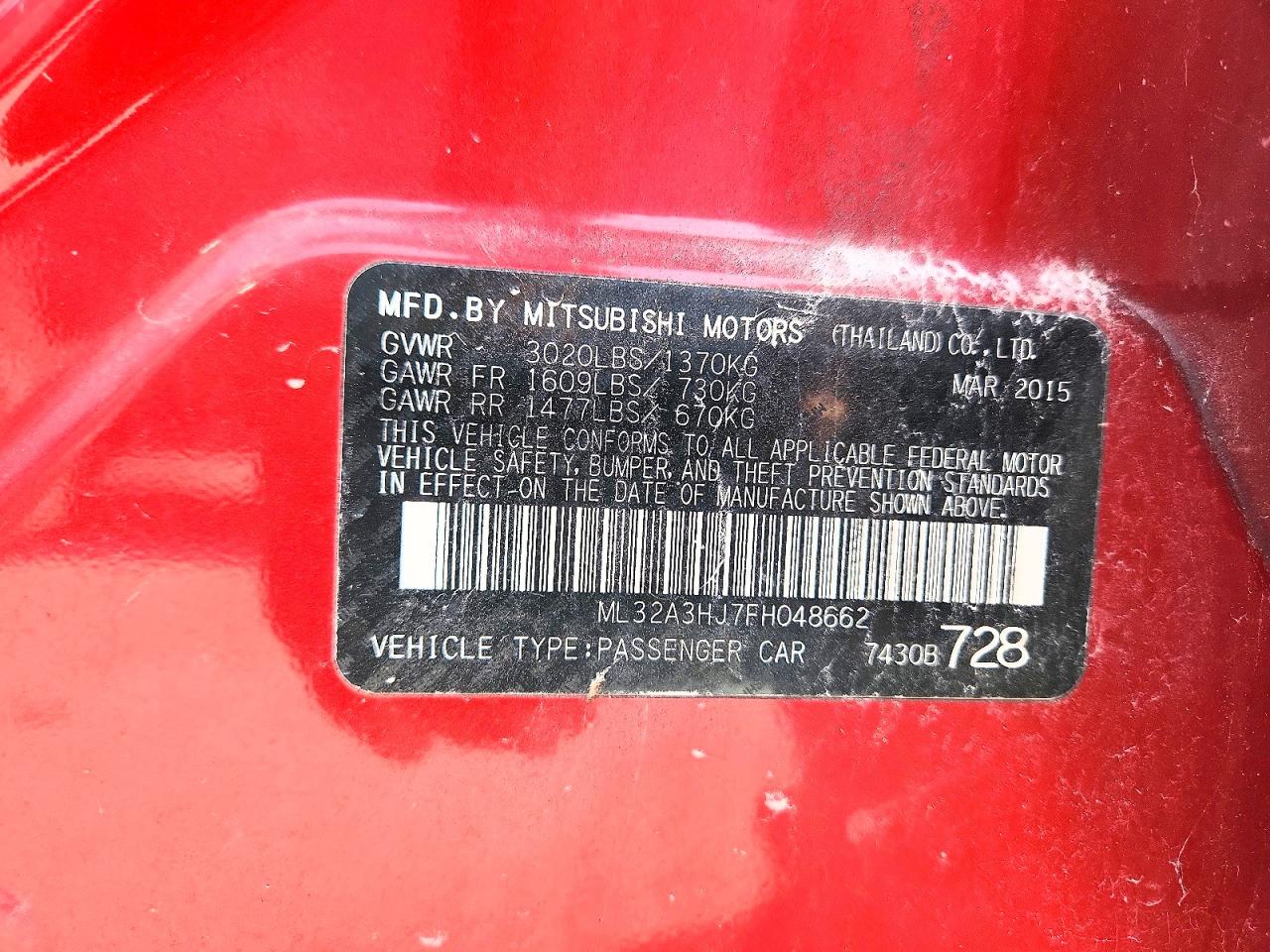 2015 Mitsubishi Mirage De Red vin: ML32A3HJ7FH048662