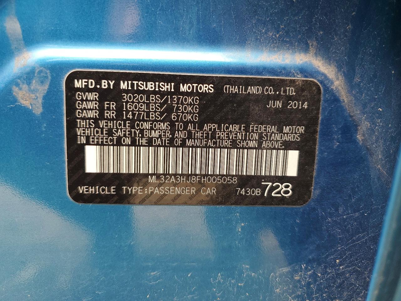 2015 Mitsubishi Mirage De Blue vin: ML32A3HJ8FH005058