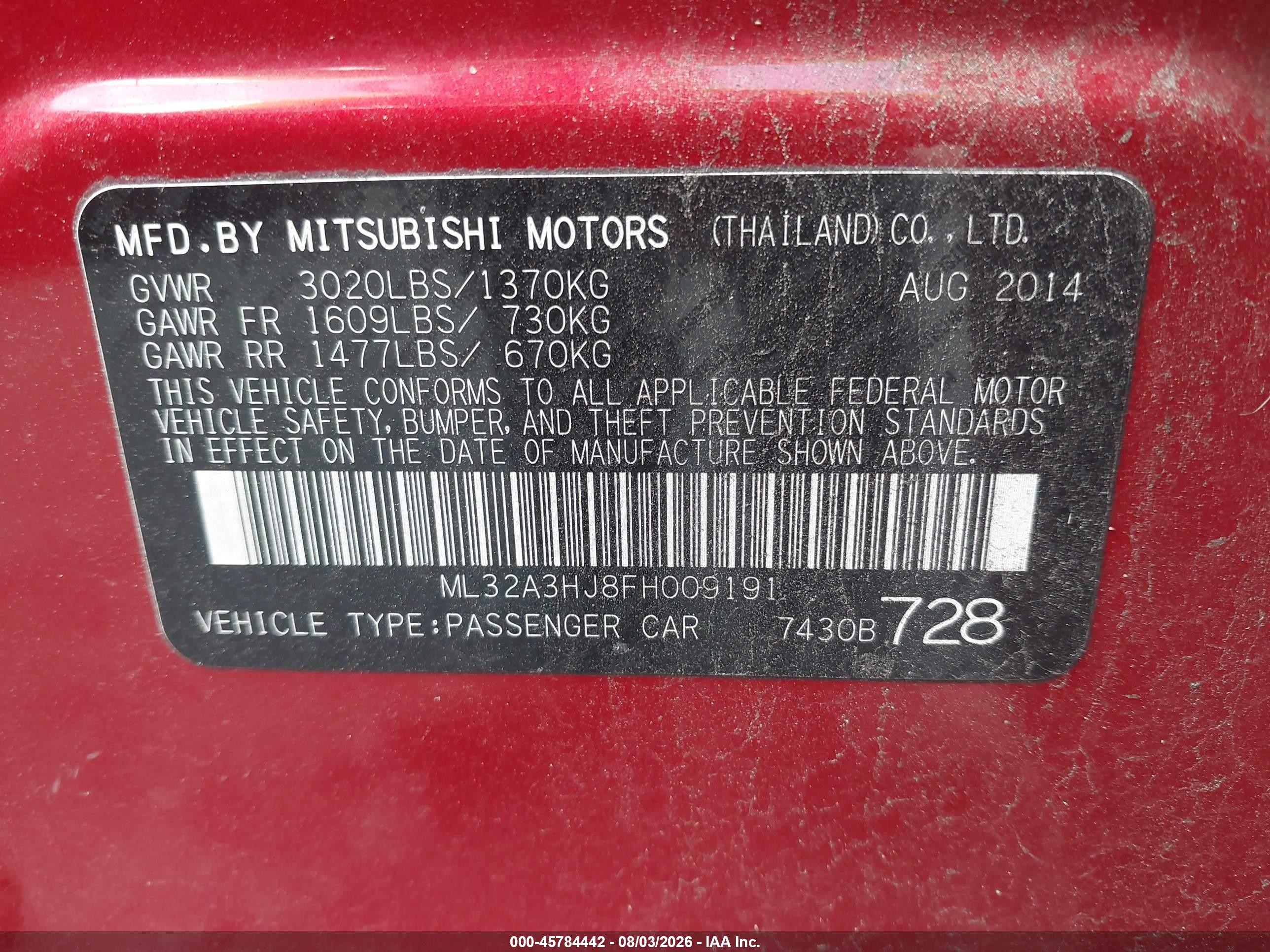 2015 Mitsubishi Mirage De Red vin: ML32A3HJ8FH009191