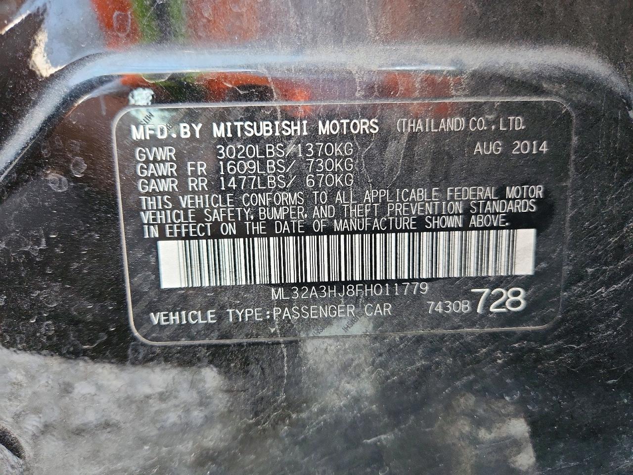 2015 Mitsubishi Mirage De Black vin: ML32A3HJ8FH011779
