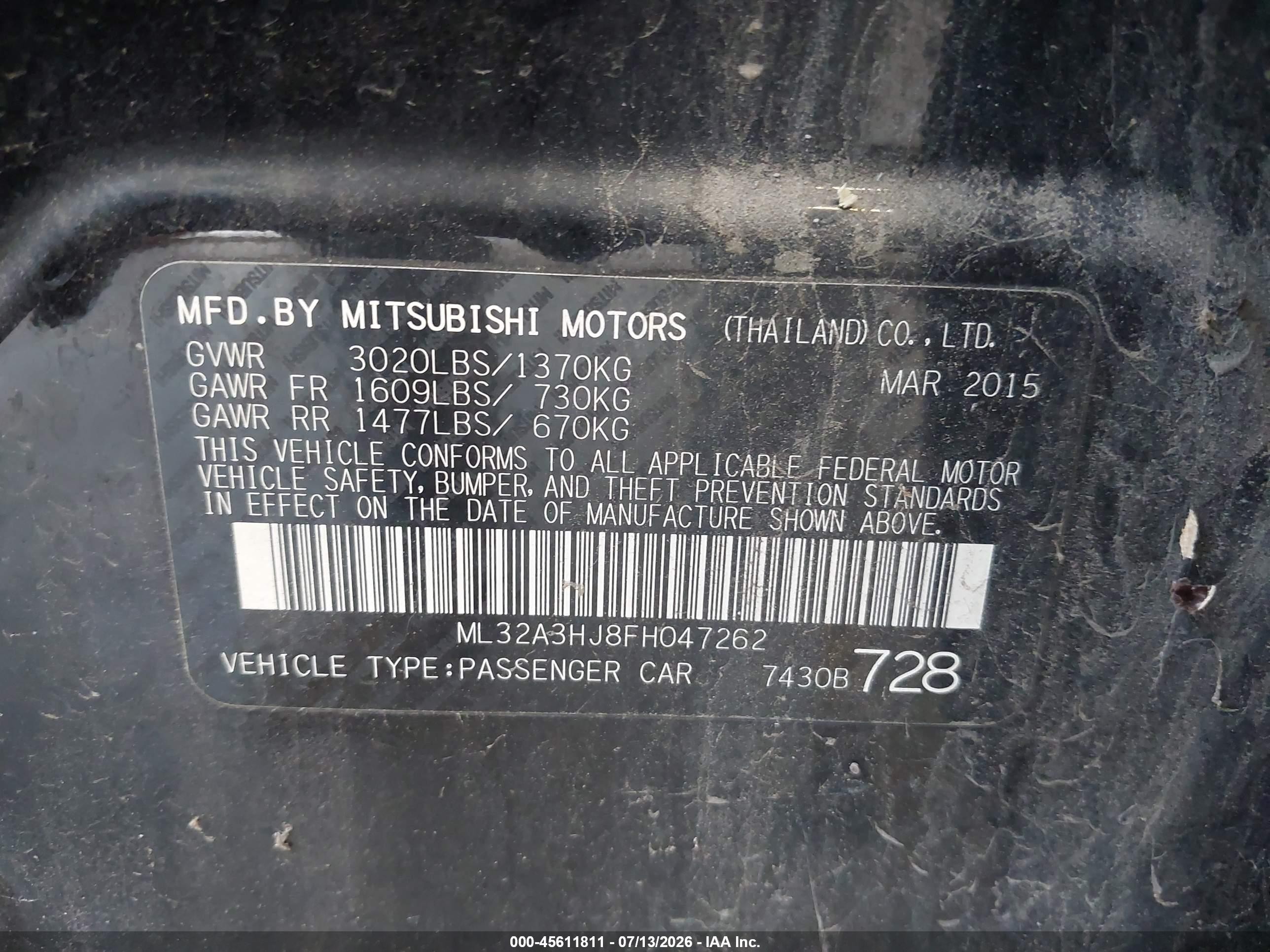 2015 Mitsubishi Mirage De Black vin: ML32A3HJ8FH047262