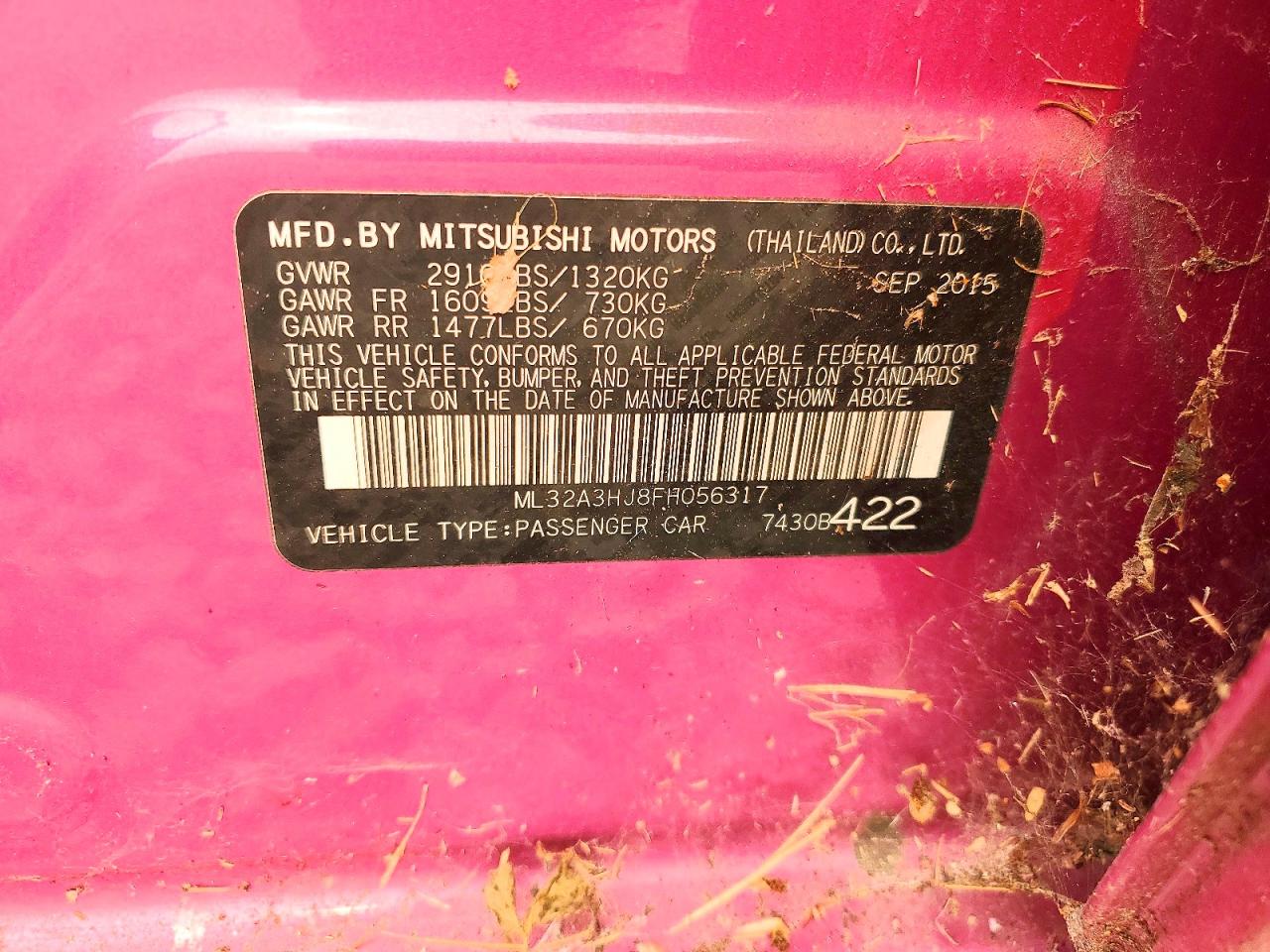 2015 Mitsubishi Mirage De Pink vin: ML32A3HJ8FH056317