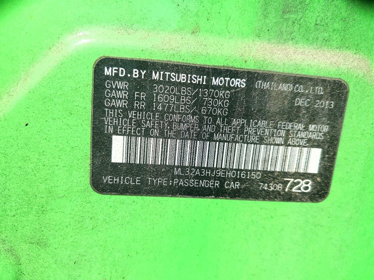 2014 Mitsubishi Mirage De Green vin: ML32A3HJ9EH016150