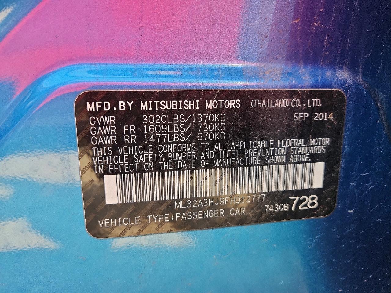 2015 Mitsubishi Mirage De Blue vin: ML32A3HJ9FH012777