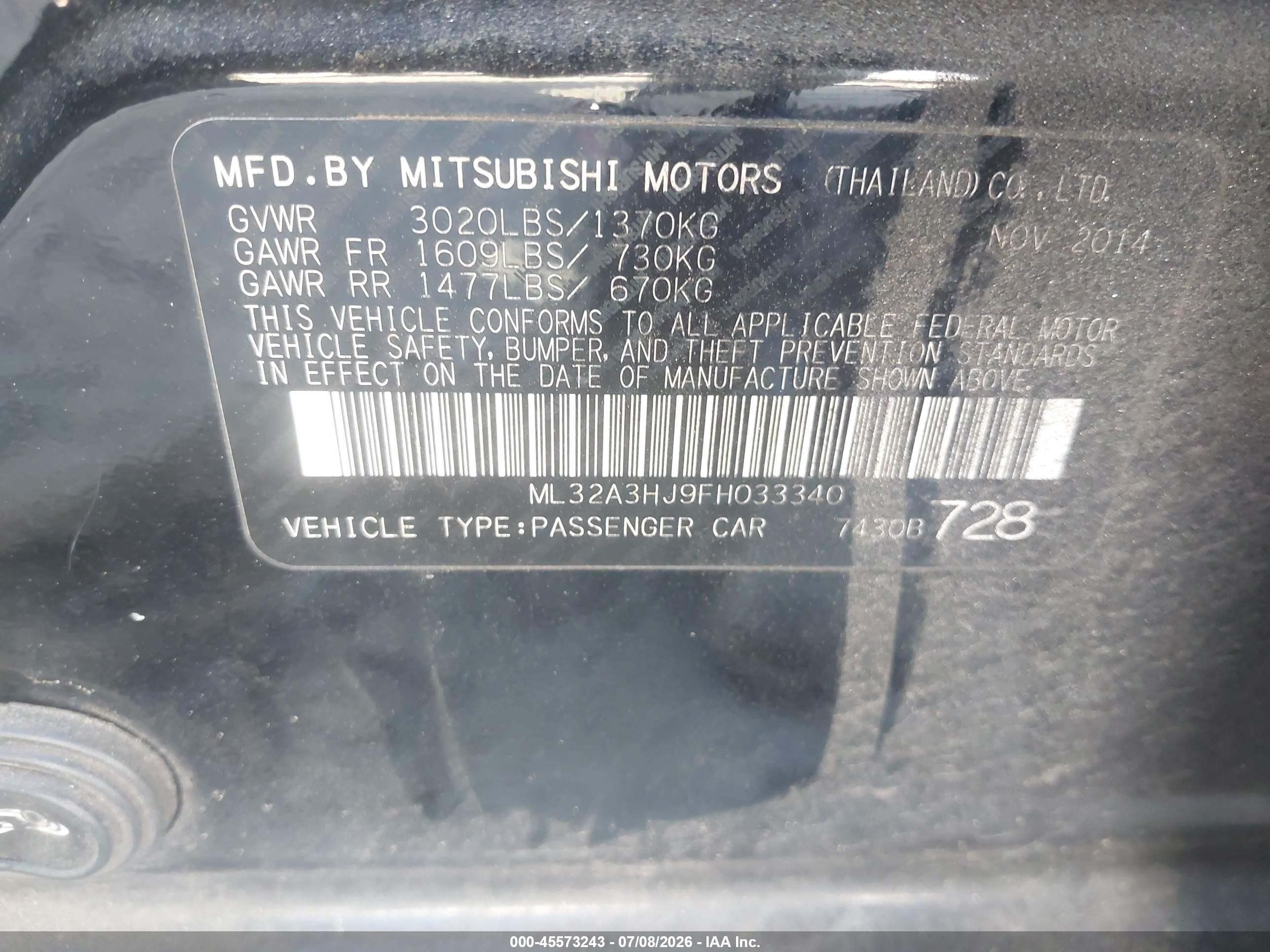 2015 Mitsubishi Mirage De Синий vin: ML32A3HJ9FH033340