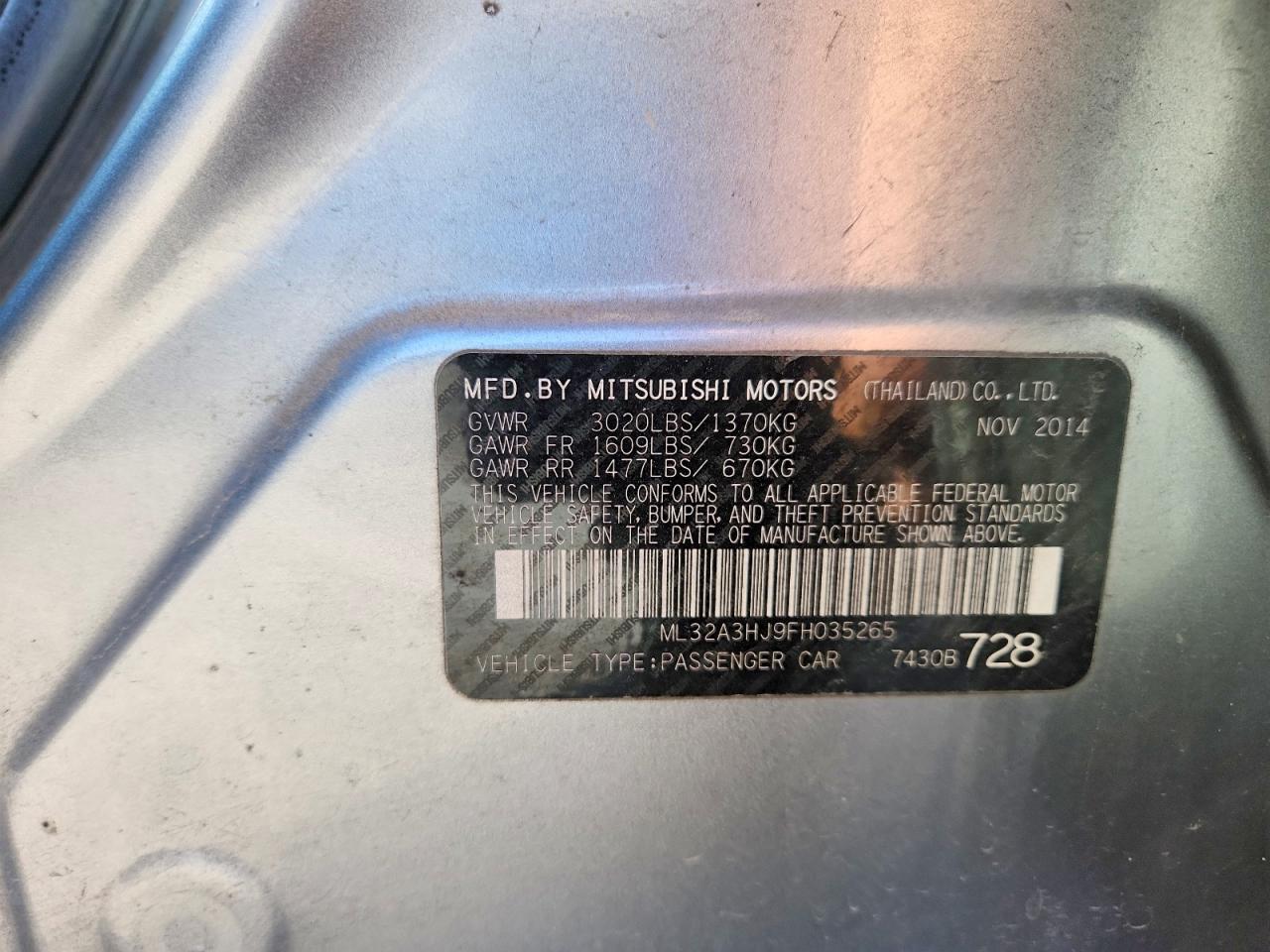 2015 Mitsubishi Mirage De Silver vin: ML32A3HJ9FH035265