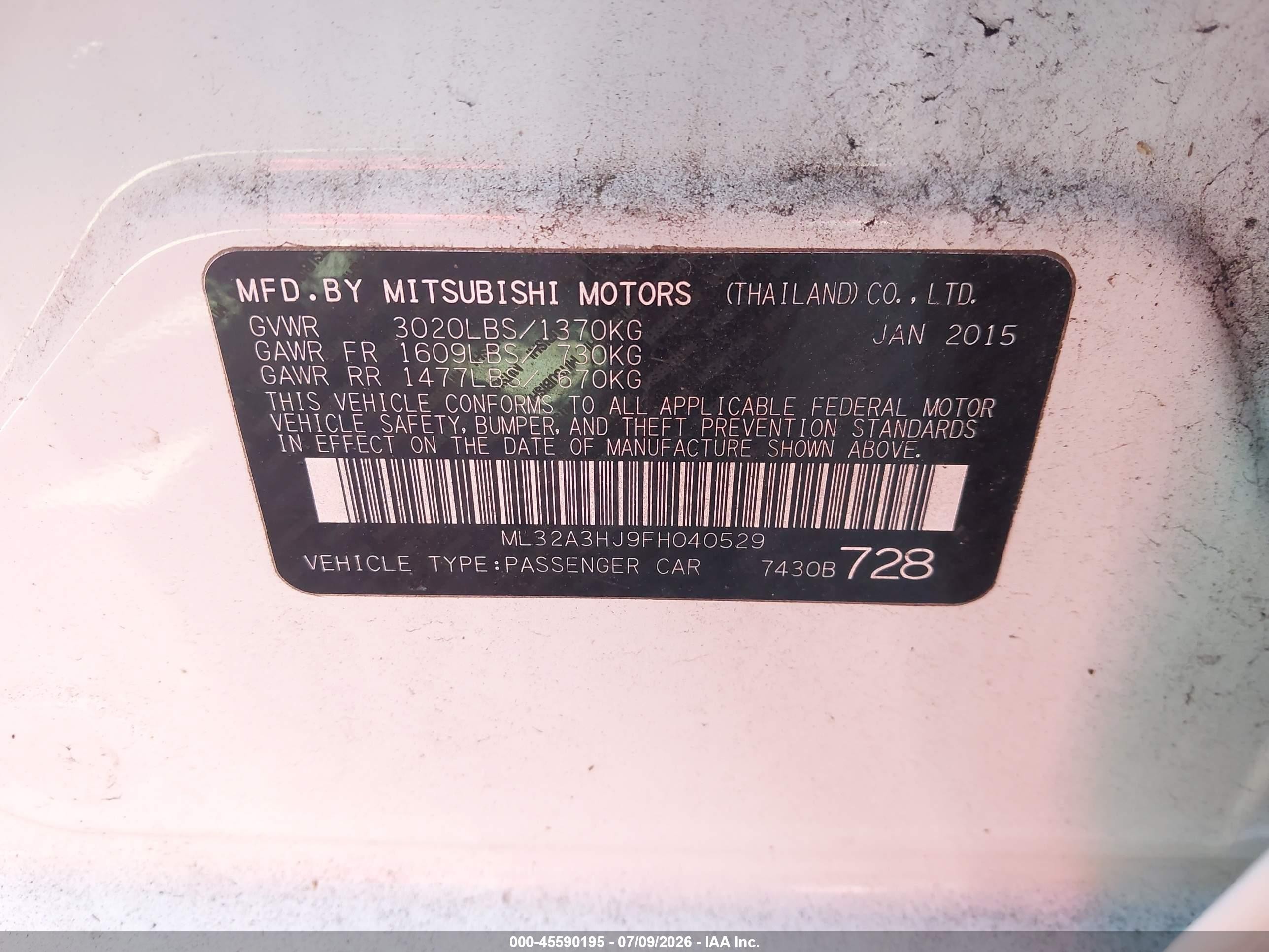 2015 Mitsubishi Mirage De White vin: ML32A3HJ9FH040529
