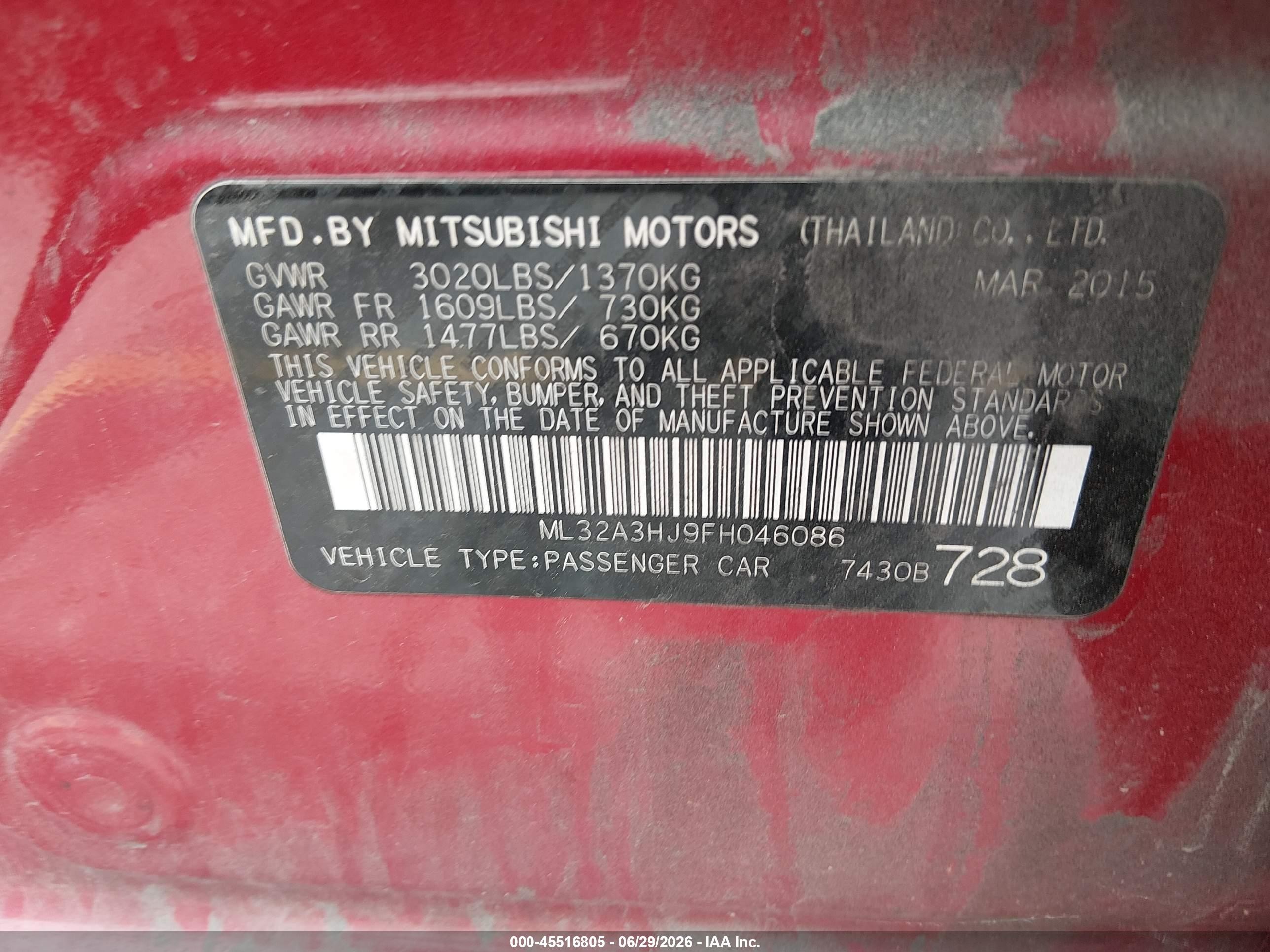 2015 Mitsubishi Mirage De Red vin: ML32A3HJ9FH046086