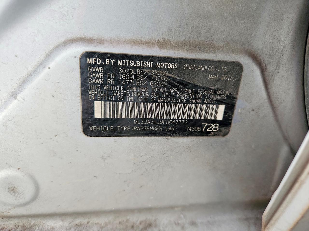 2015 Mitsubishi Mirage De Silver vin: ML32A3HJ9FH047772