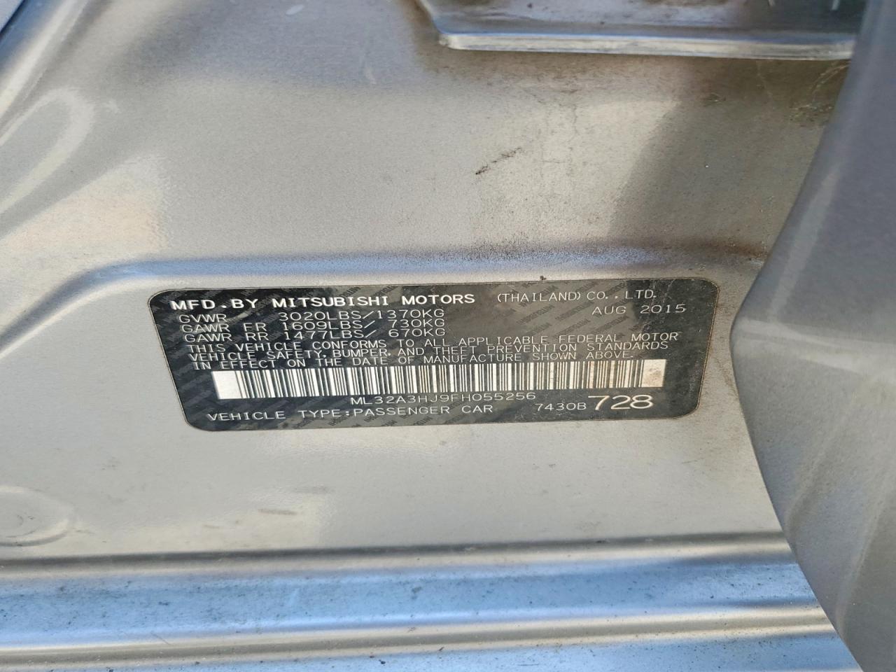 2015 Mitsubishi Mirage De Gray vin: ML32A3HJ9FH055256