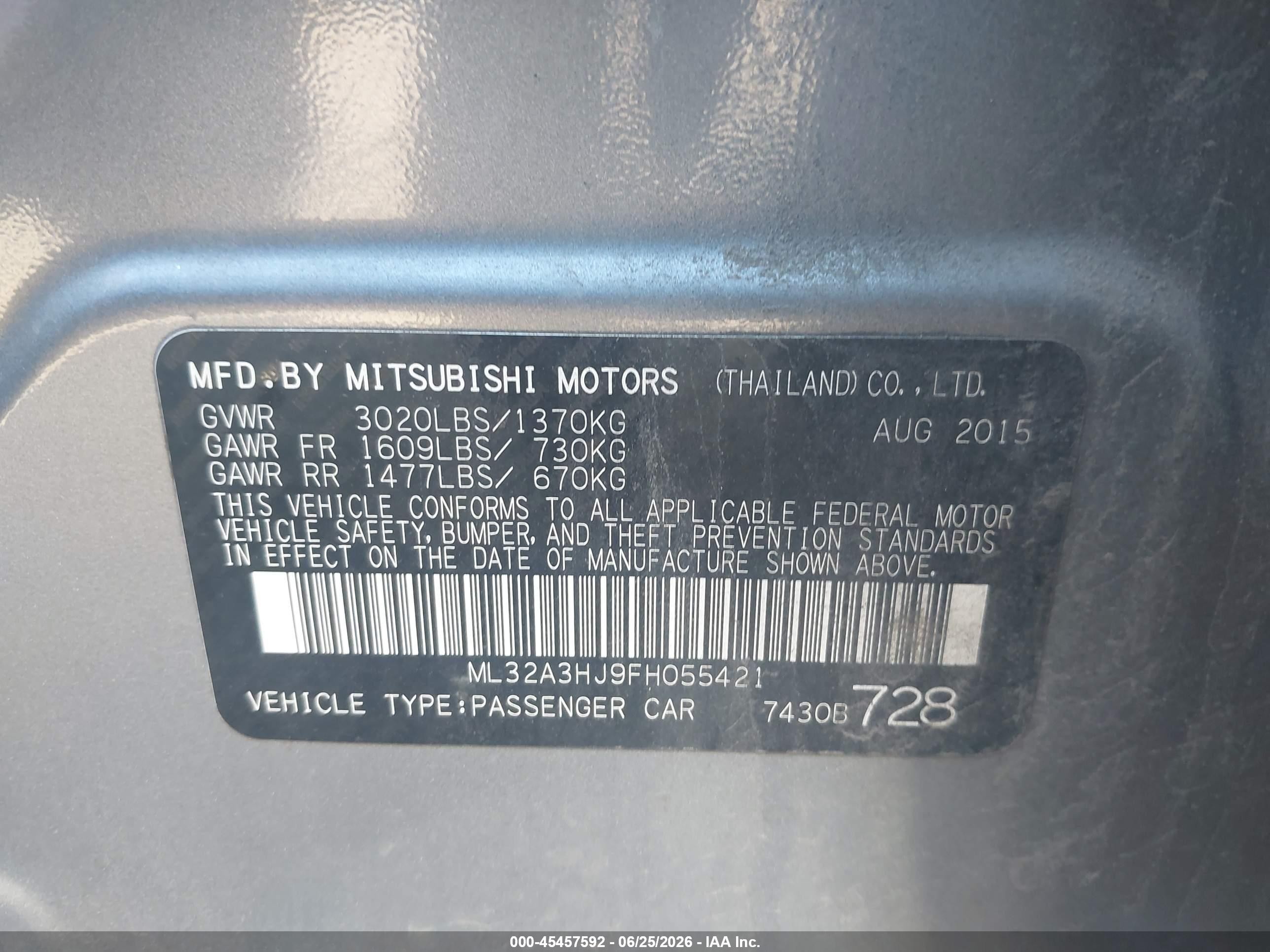 2015 Mitsubishi Mirage De Gray vin: ML32A3HJ9FH055421