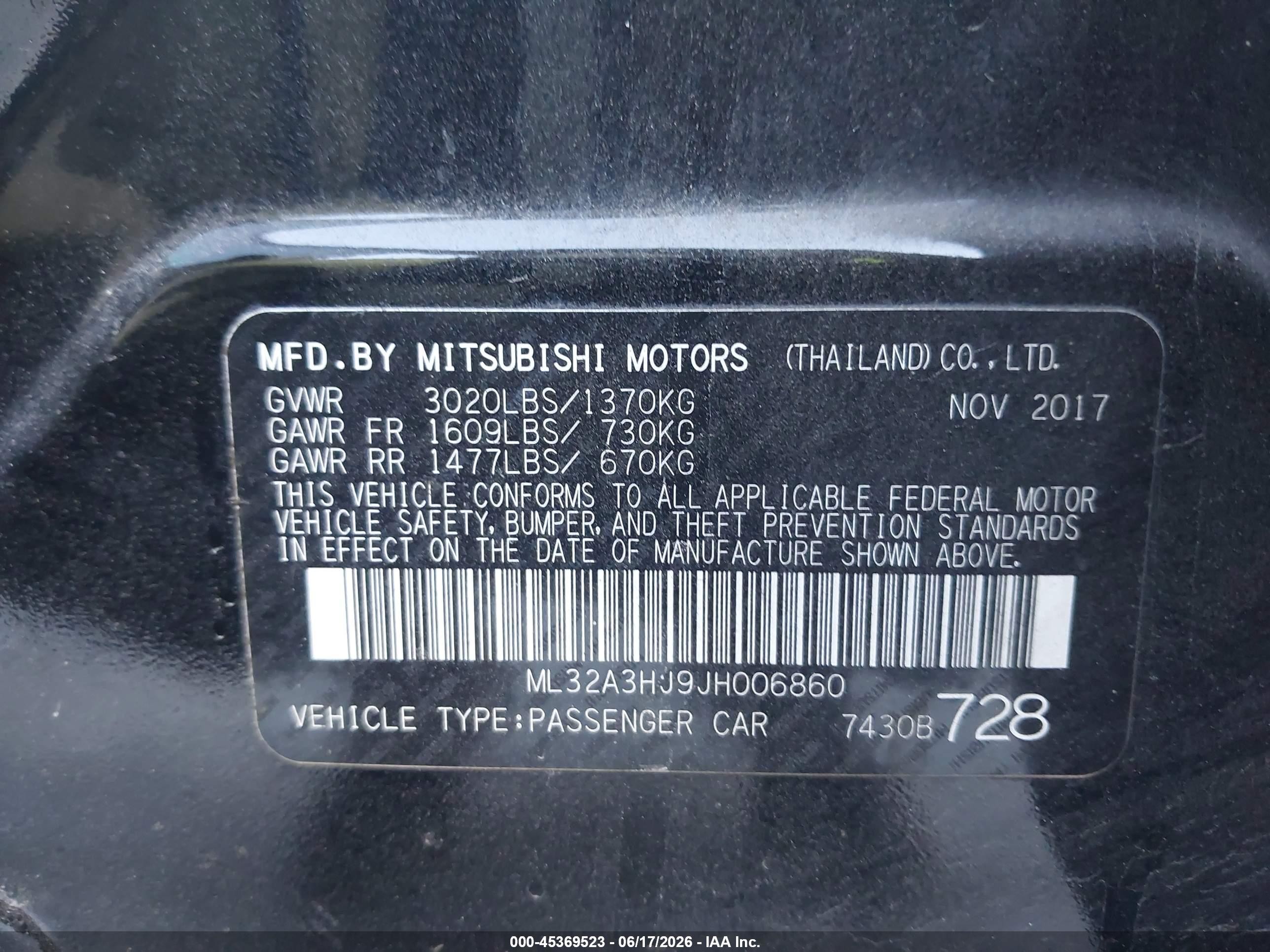 2018 Mitsubishi Mirage Es Black vin: ML32A3HJ9JH006860