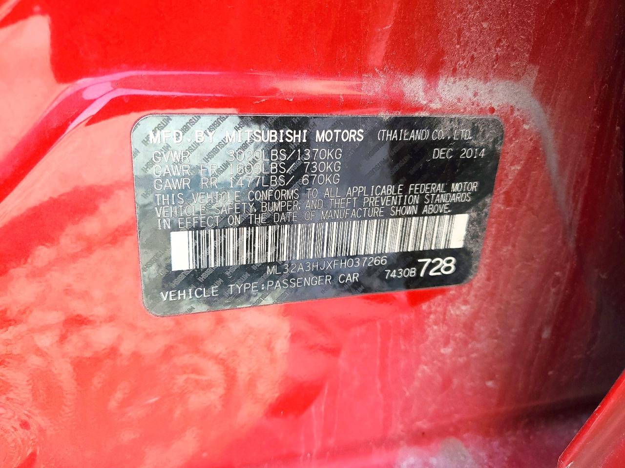 2015 Mitsubishi Mirage De Red vin: ML32A3HJXFH037266