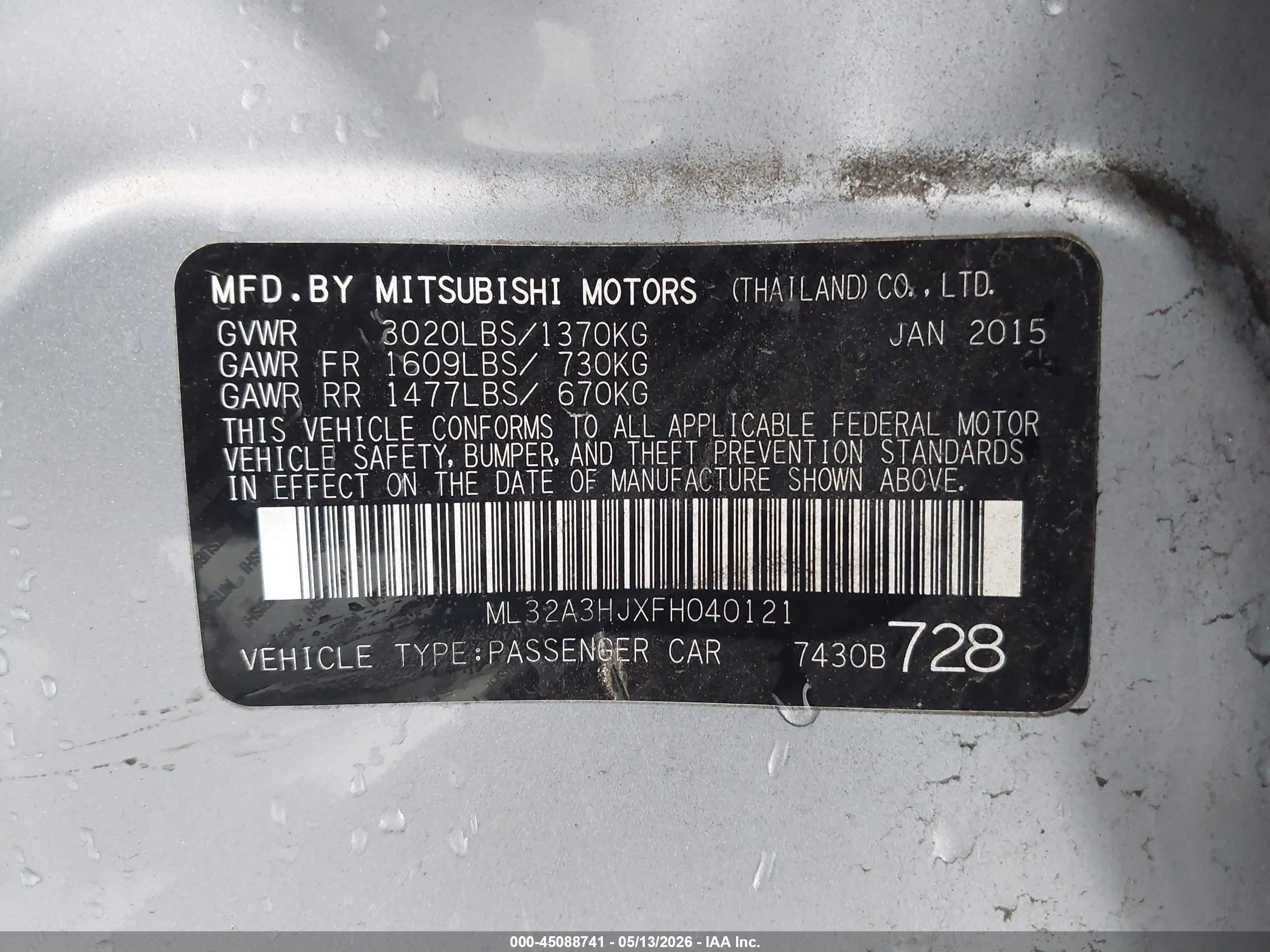 2015 Mitsubishi Mirage De Silver vin: ML32A3HJXFH040121