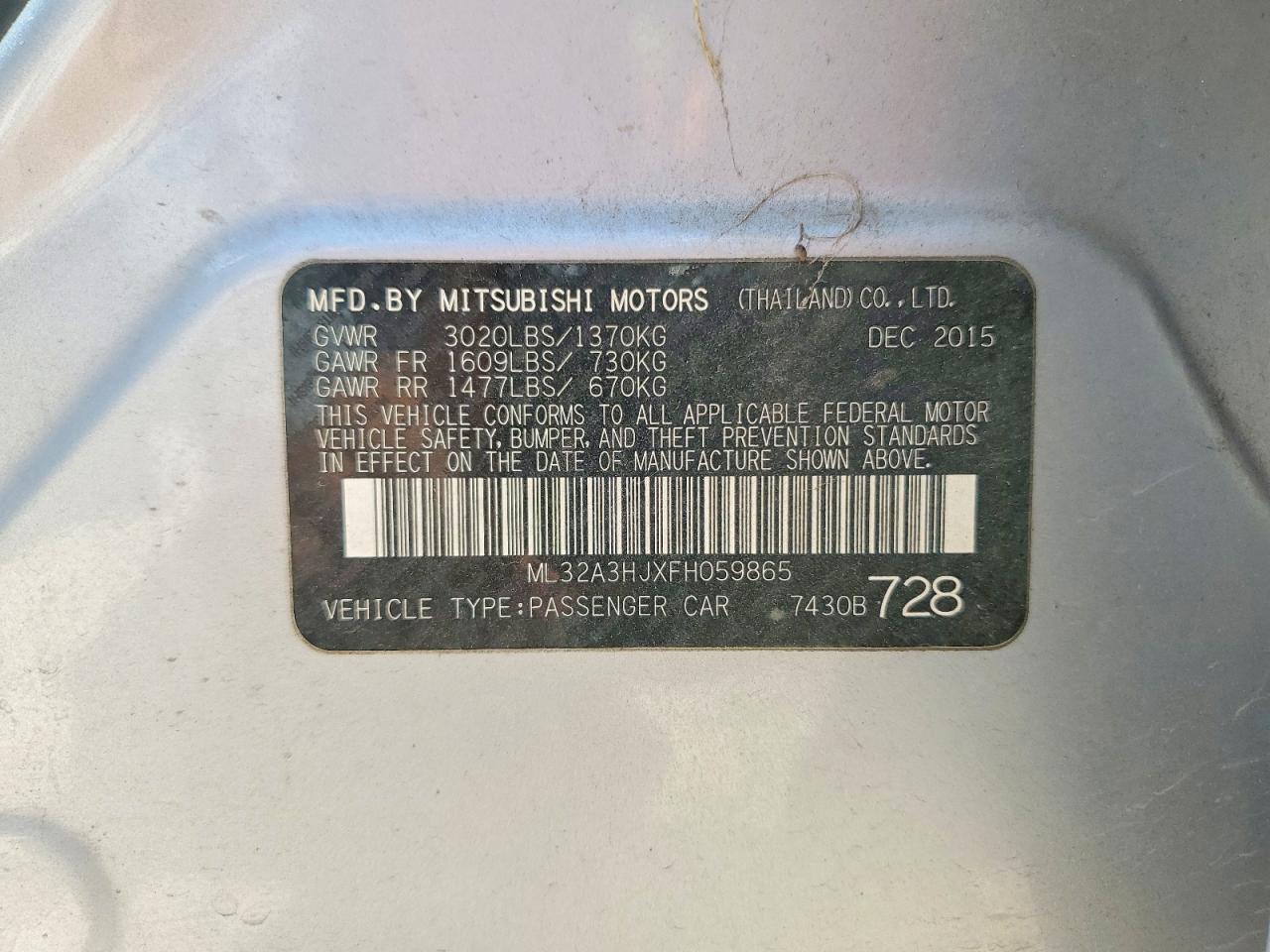 2015 Mitsubishi Mirage De Silver vin: ML32A3HJXFH059865
