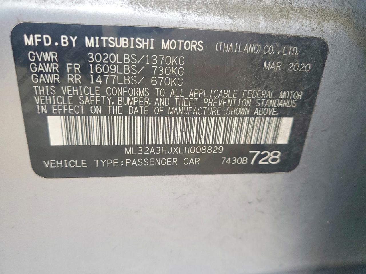 2020 Mitsubishi Mirage Es Silver vin: ML32A3HJXLH008829