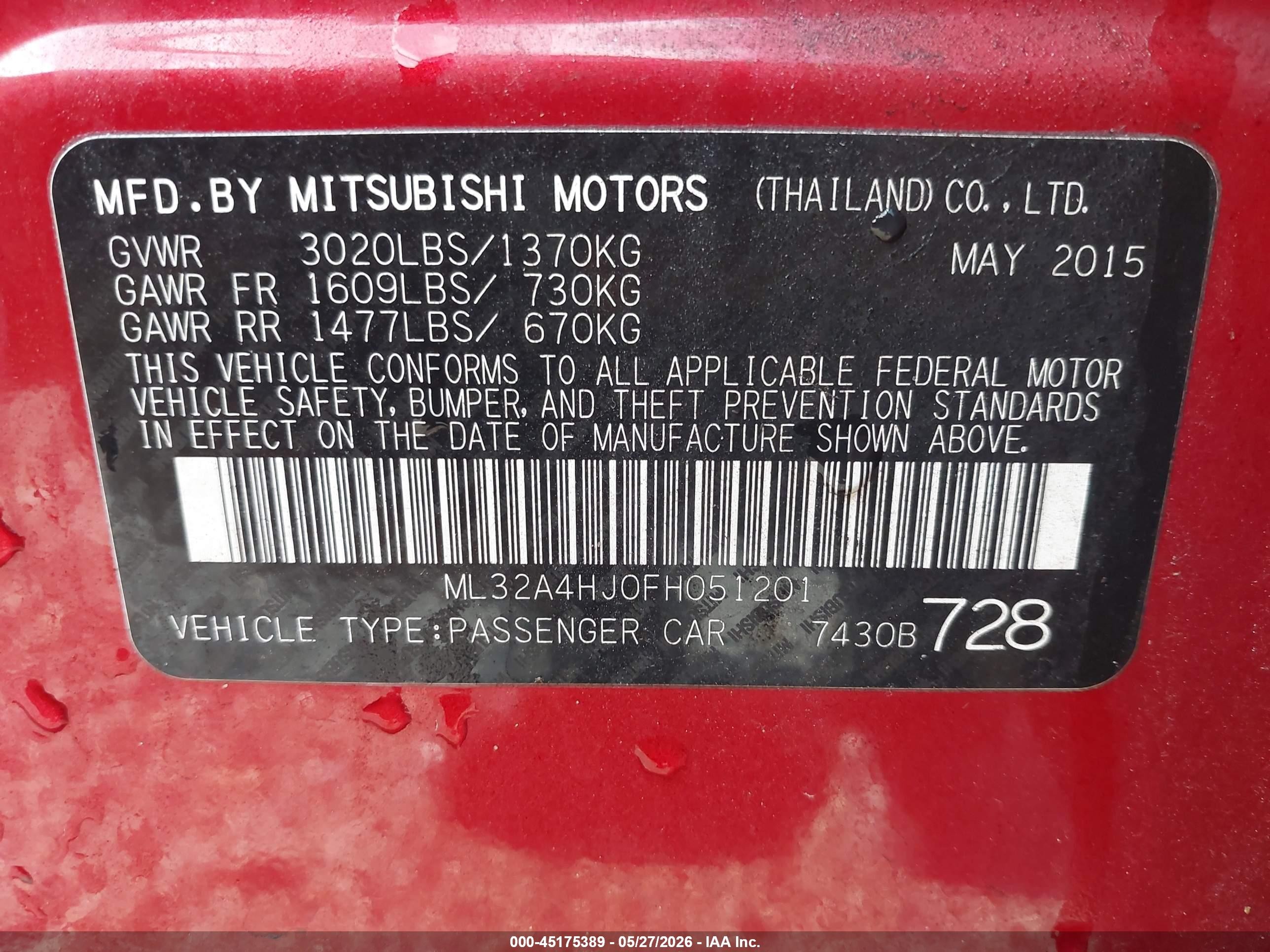 2015 Mitsubishi Mirage Es Red vin: ML32A4HJ0FH051201