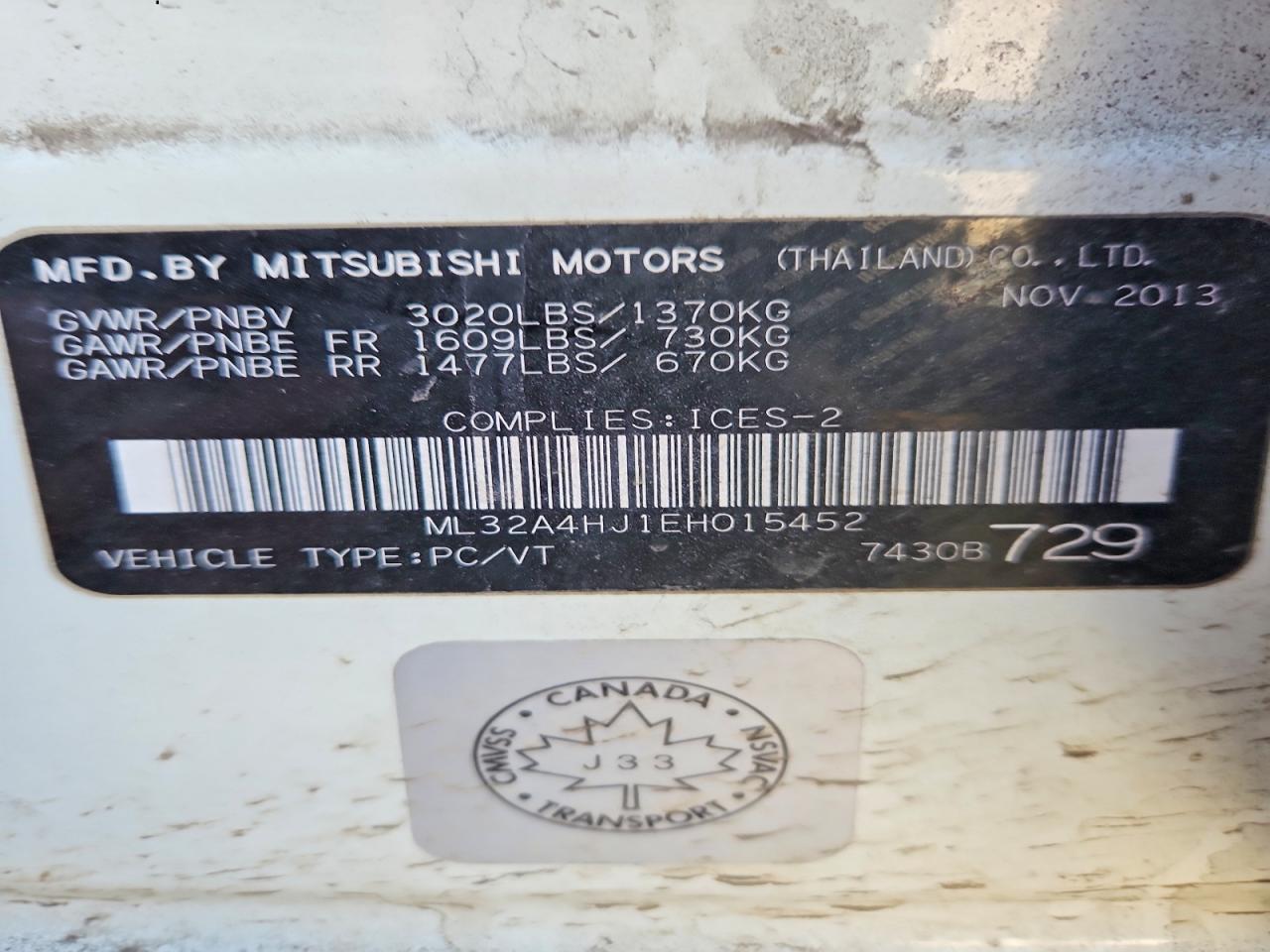 2014 Mitsubishi Mirage Es White vin: ML32A4HJ1EH015452