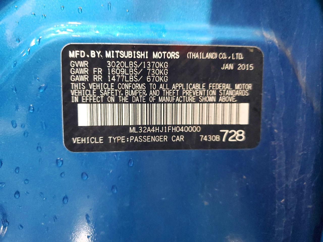 2015 Mitsubishi Mirage Es Blue vin: ML32A4HJ1FH040000