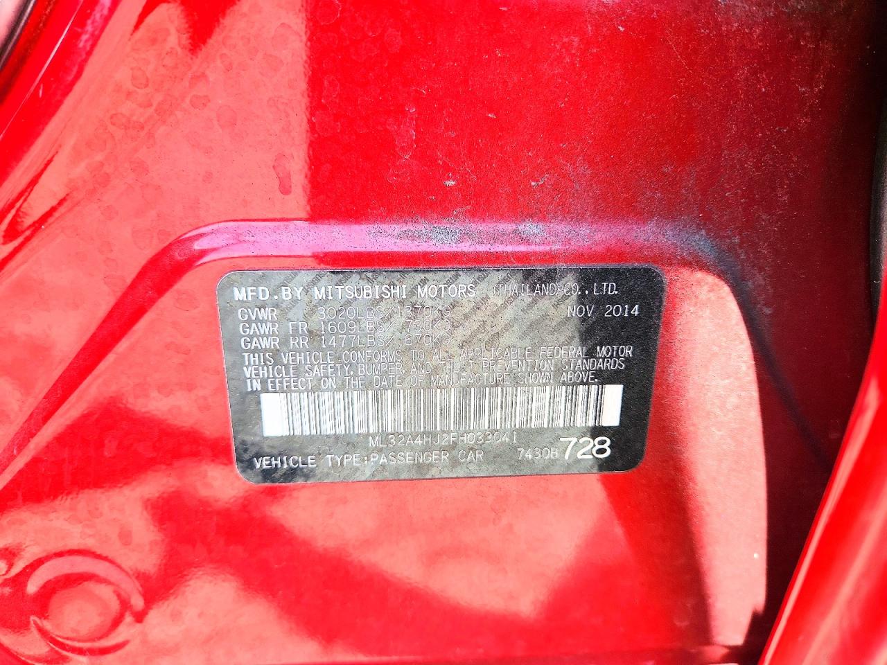 2015 Mitsubishi Mirage Es Red vin: ML32A4HJ2FH033041