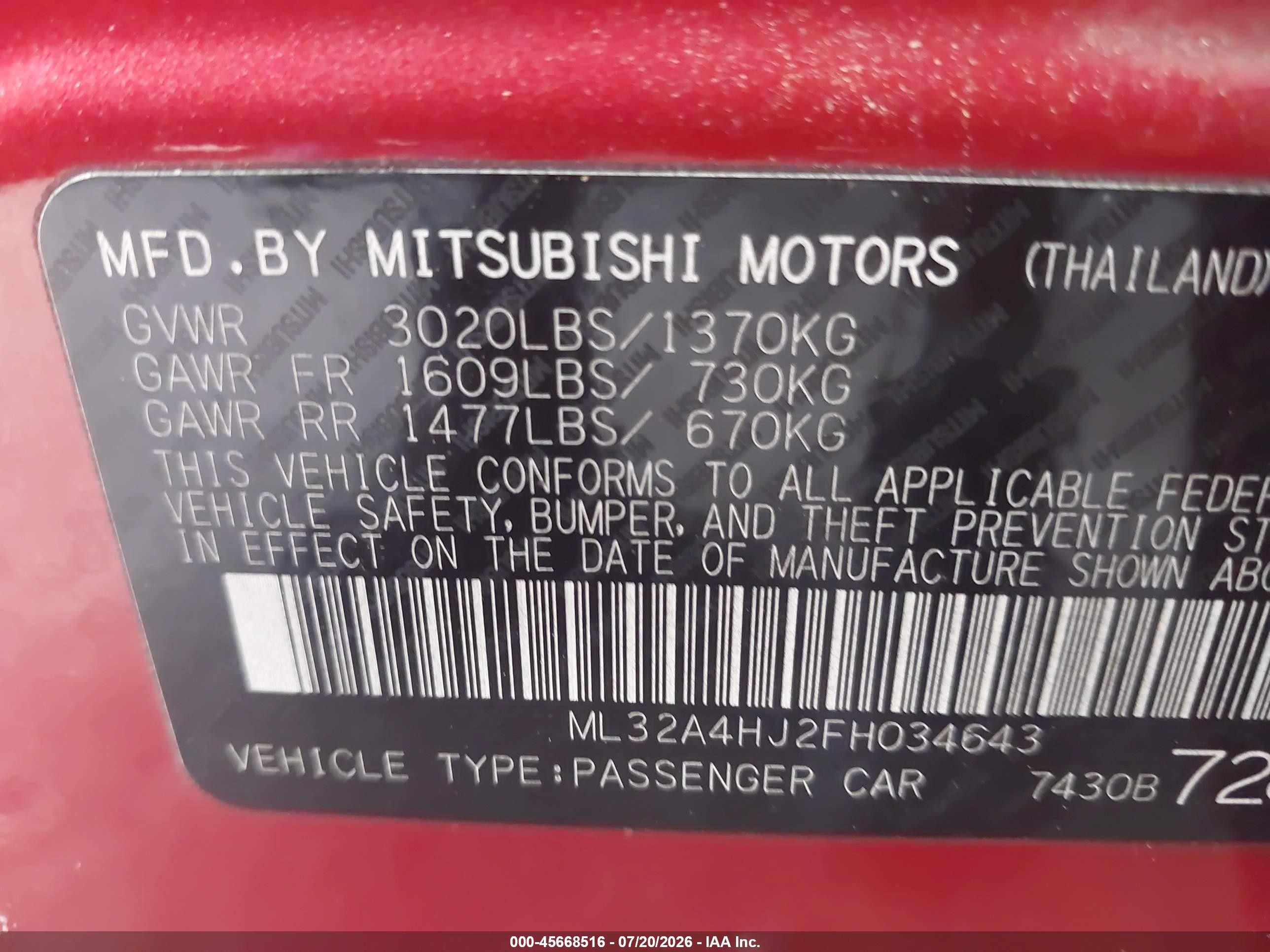2015 Mitsubishi Mirage Es Red vin: ML32A4HJ2FH034643