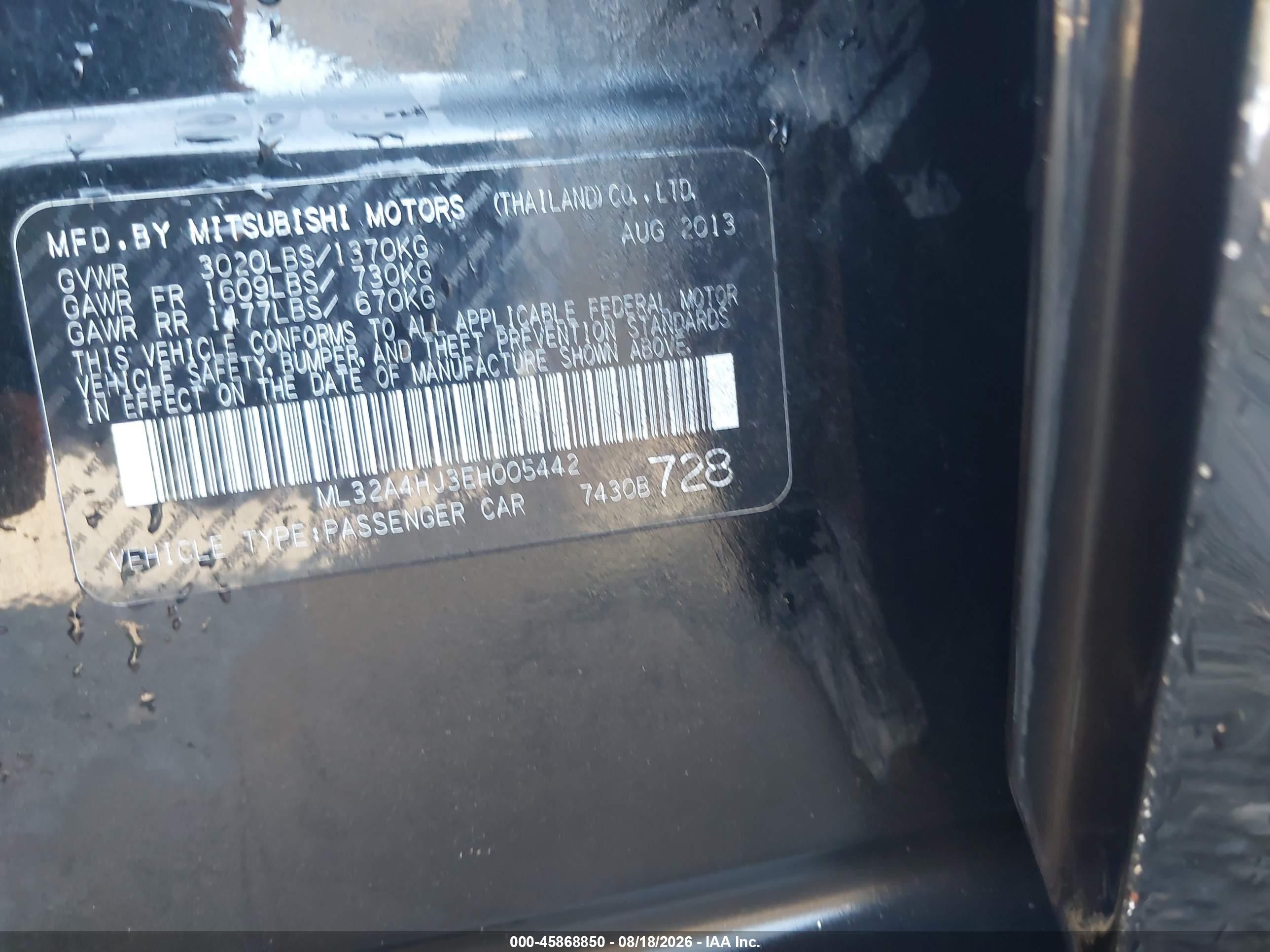 2014 Mitsubishi Mirage Es Black vin: ML32A4HJ3EH005442