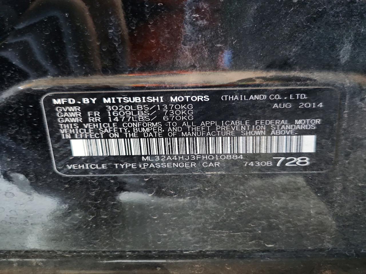 2015 Mitsubishi Mirage Es Black vin: ML32A4HJ3FH010884