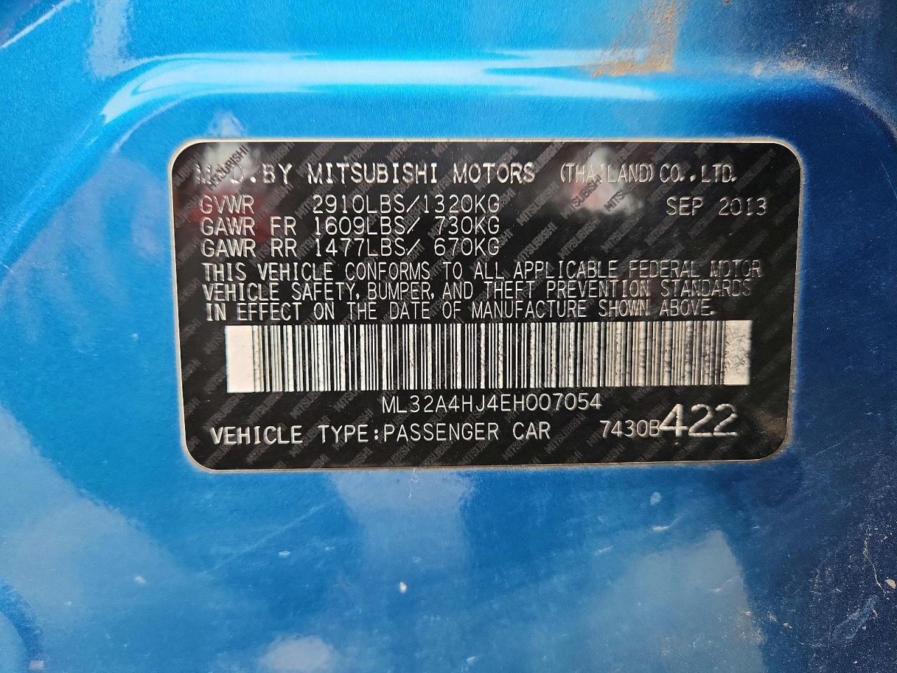 2014 Mitsubishi Mirage Es Blue vin: ML32A4HJ4EH007054