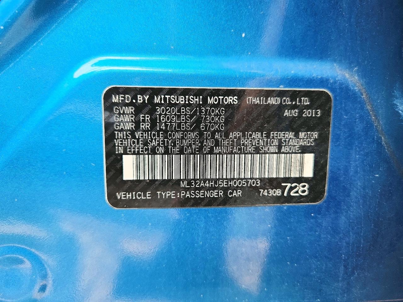 2014 Mitsubishi Mirage Es Blue vin: ML32A4HJ5EH005703