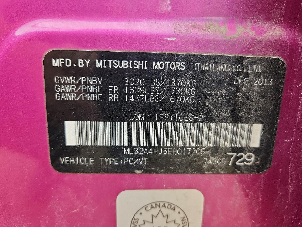 2014 Mitsubishi Mirage Es Pink vin: ML32A4HJ5EH017205