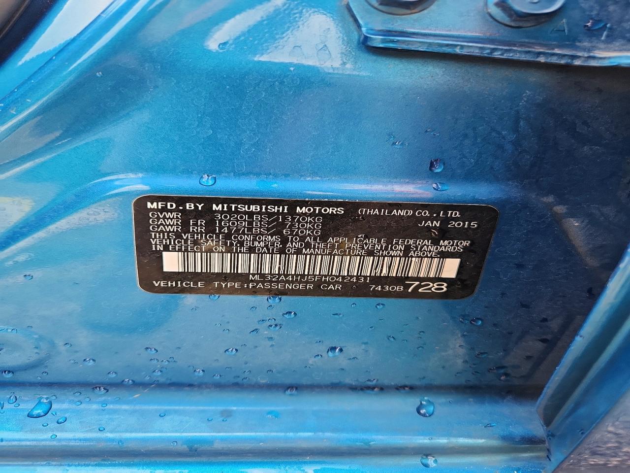 2015 Mitsubishi Mirage Es Blue vin: ML32A4HJ5FH042431
