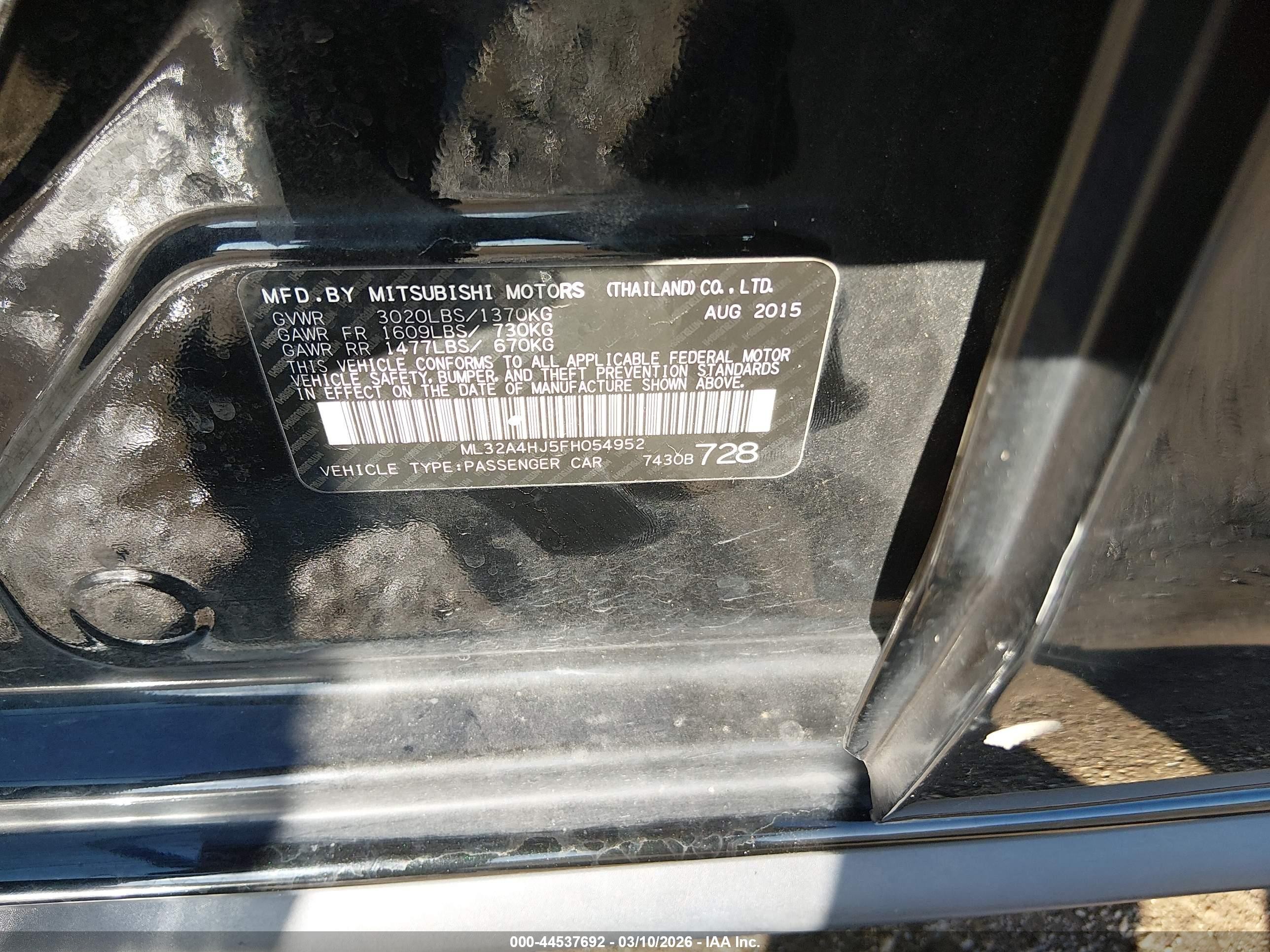2015 Mitsubishi Mirage Es Black vin: ML32A4HJ5FH054952