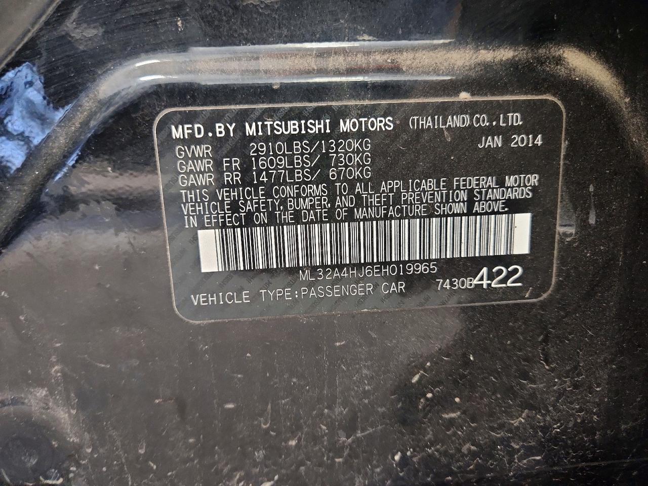 2014 Mitsubishi Mirage Es Black vin: ML32A4HJ6EH019965