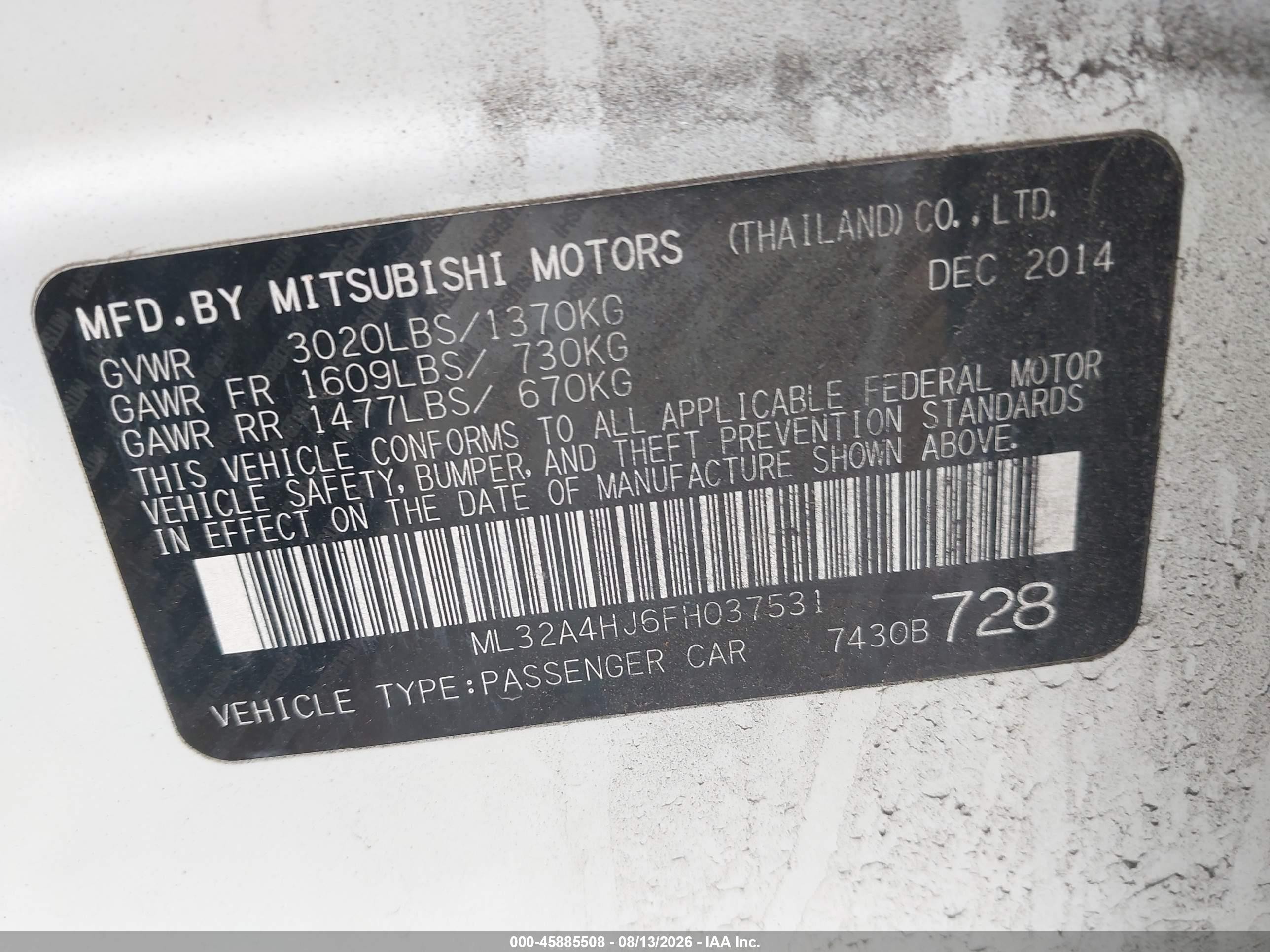 2015 Mitsubishi Mirage Es White vin: ML32A4HJ6FH037531