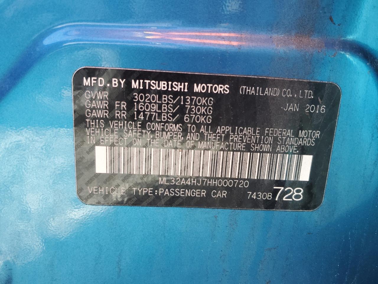 2017 Mitsubishi Mirage Se Blue vin: ML32A4HJ7HH000720