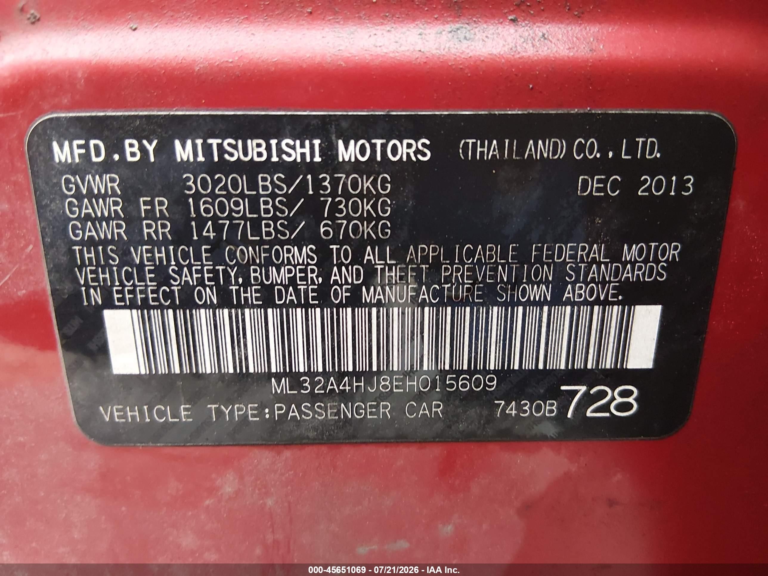 2014 Mitsubishi Mirage Es Red vin: ML32A4HJ8EH015609