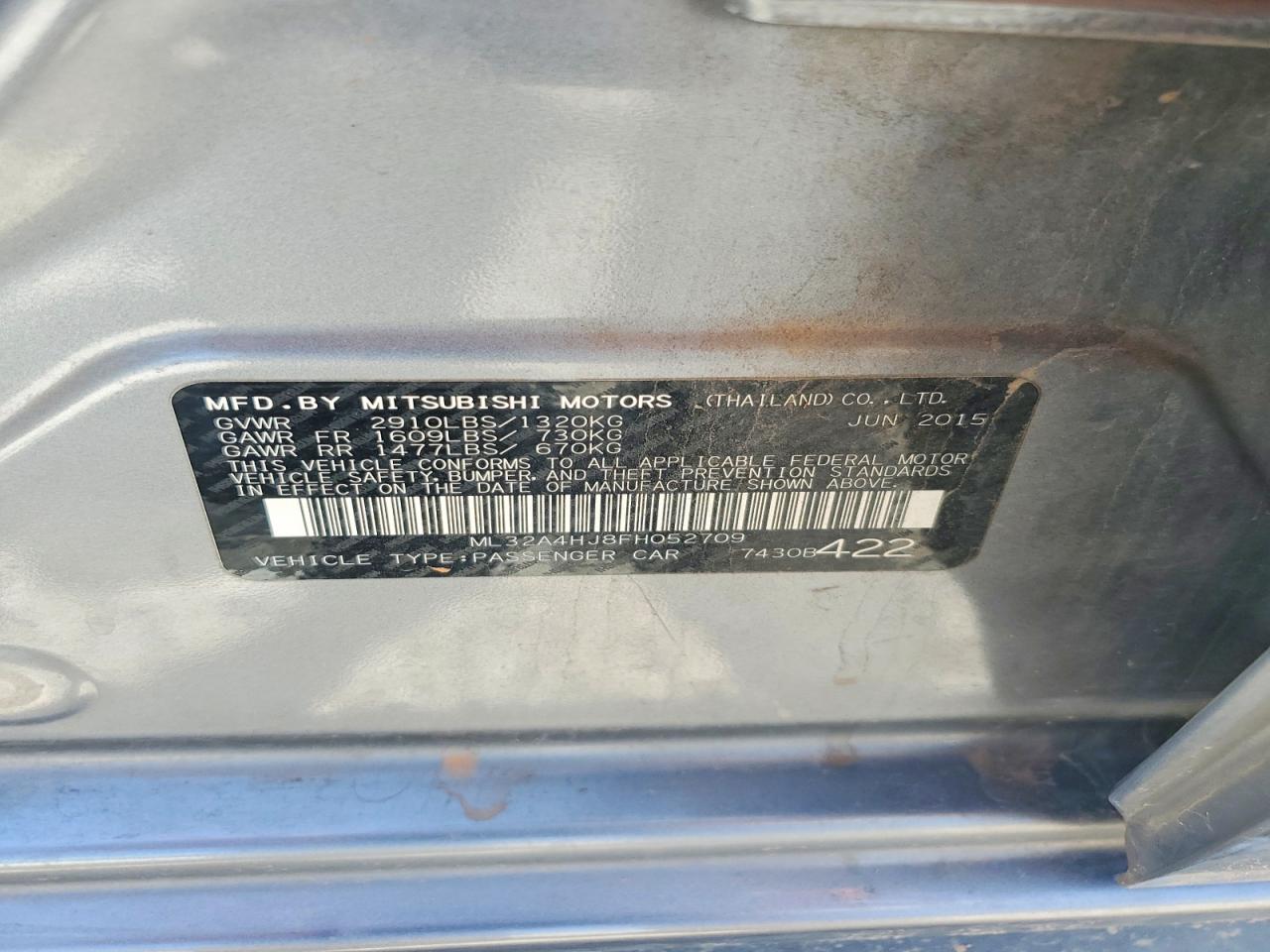 2015 Mitsubishi Mirage Es Серебряный vin: ML32A4HJ8FH052709