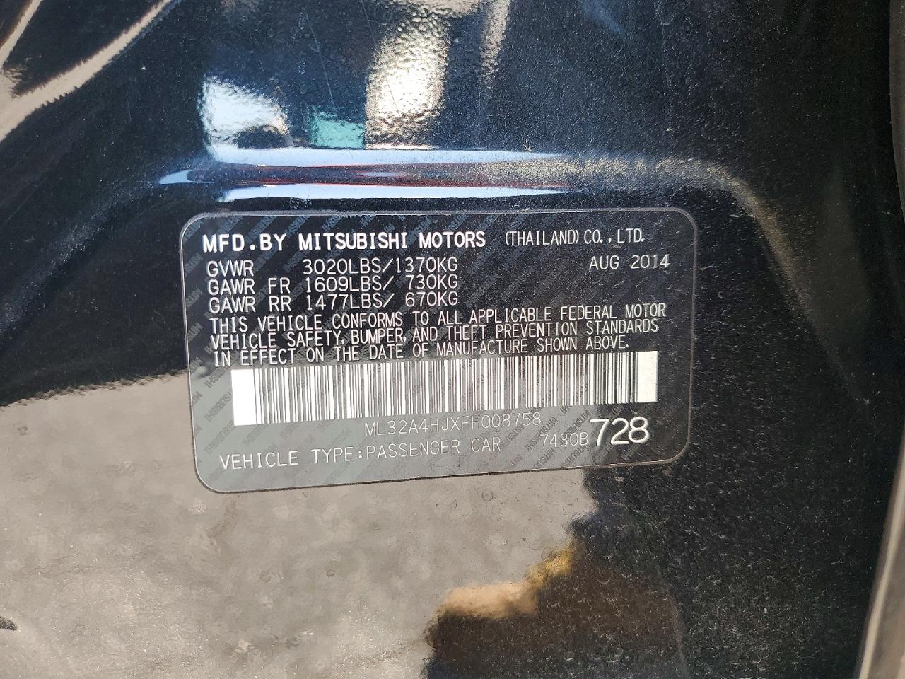 2015 Mitsubishi Mirage Es Black vin: ML32A4HJXFH008758